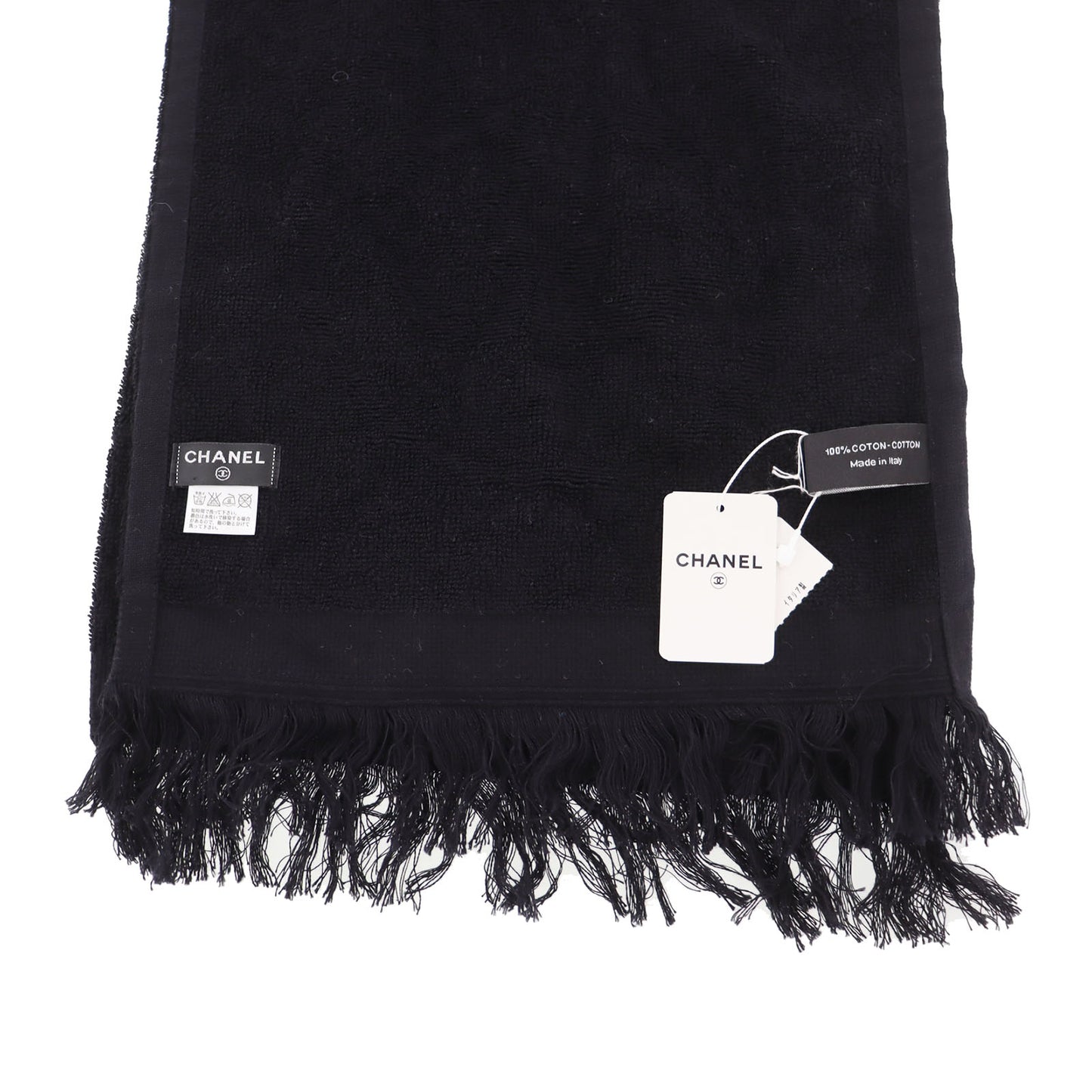 CHANEL CC Logos Towel Scarf 100% Cotton Black #BX906