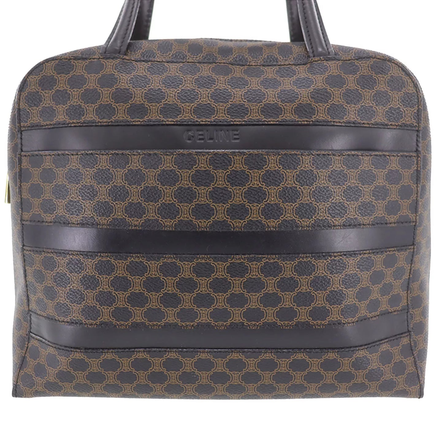 CELINE Macadam Pattern Handbag Black Brown PVC Leather #AH215