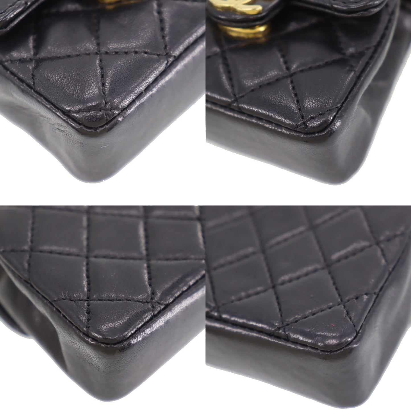 CHANEL Mini Matelasse Shoulder Bag Black Lambskin Leather #AH515