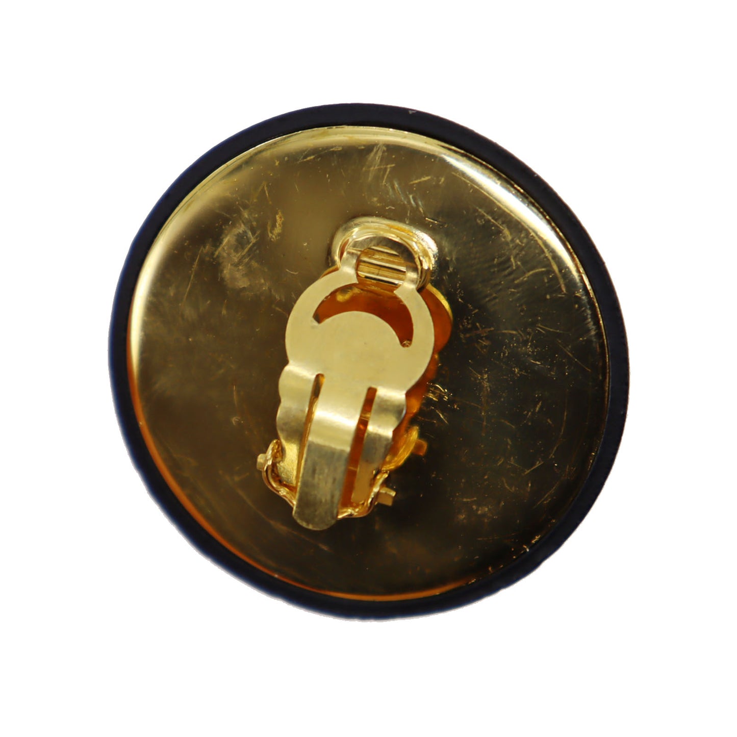 CHANEL Logos Earrings Black Gold Clip-On 93A #BZ804