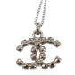 CHANEL CC Logos Chain Necklace Rhinestone Silver Pendant #CO441