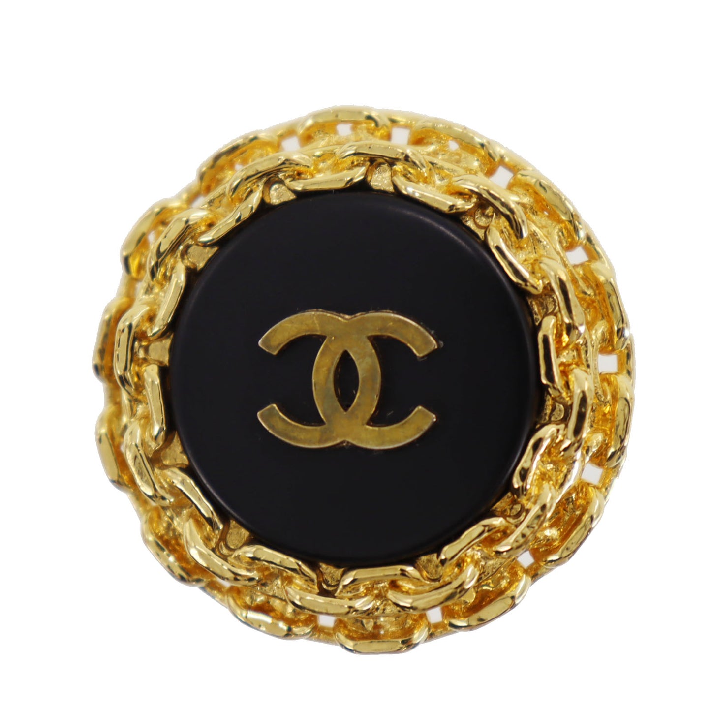 CHANEL CC Logos Earrings Gold Black Clip-On 2 9 #CH197