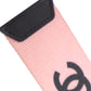 CHANEL CC Waist Belt Record Motif Pink Black Nylon Canvas Leather #AG91