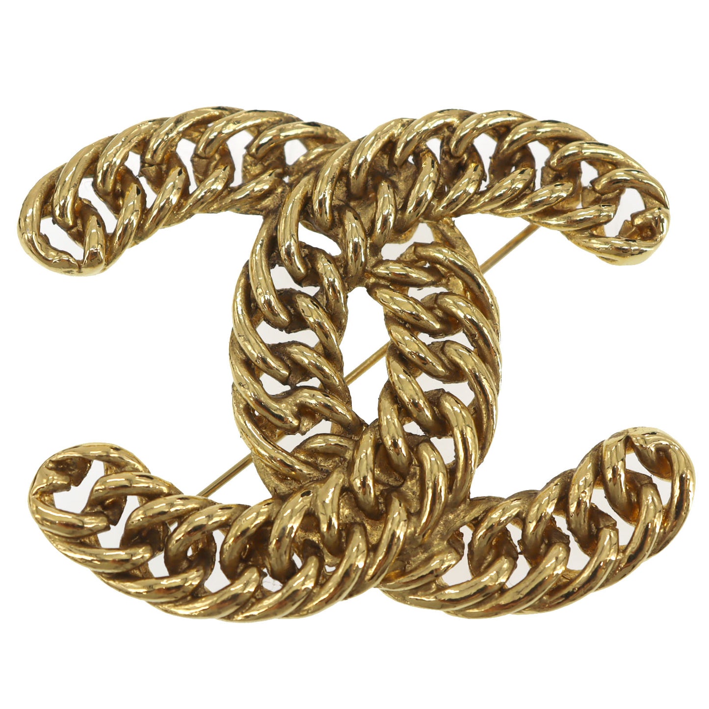 CHANEL CC Logos Chain Big Pin Brooch Gold #CO645