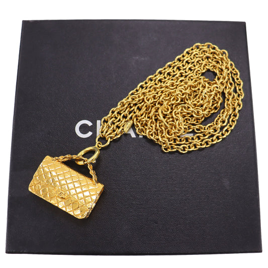 CHANEL CC Matelasse motif Chain Necklace Gold Plated #CG955
