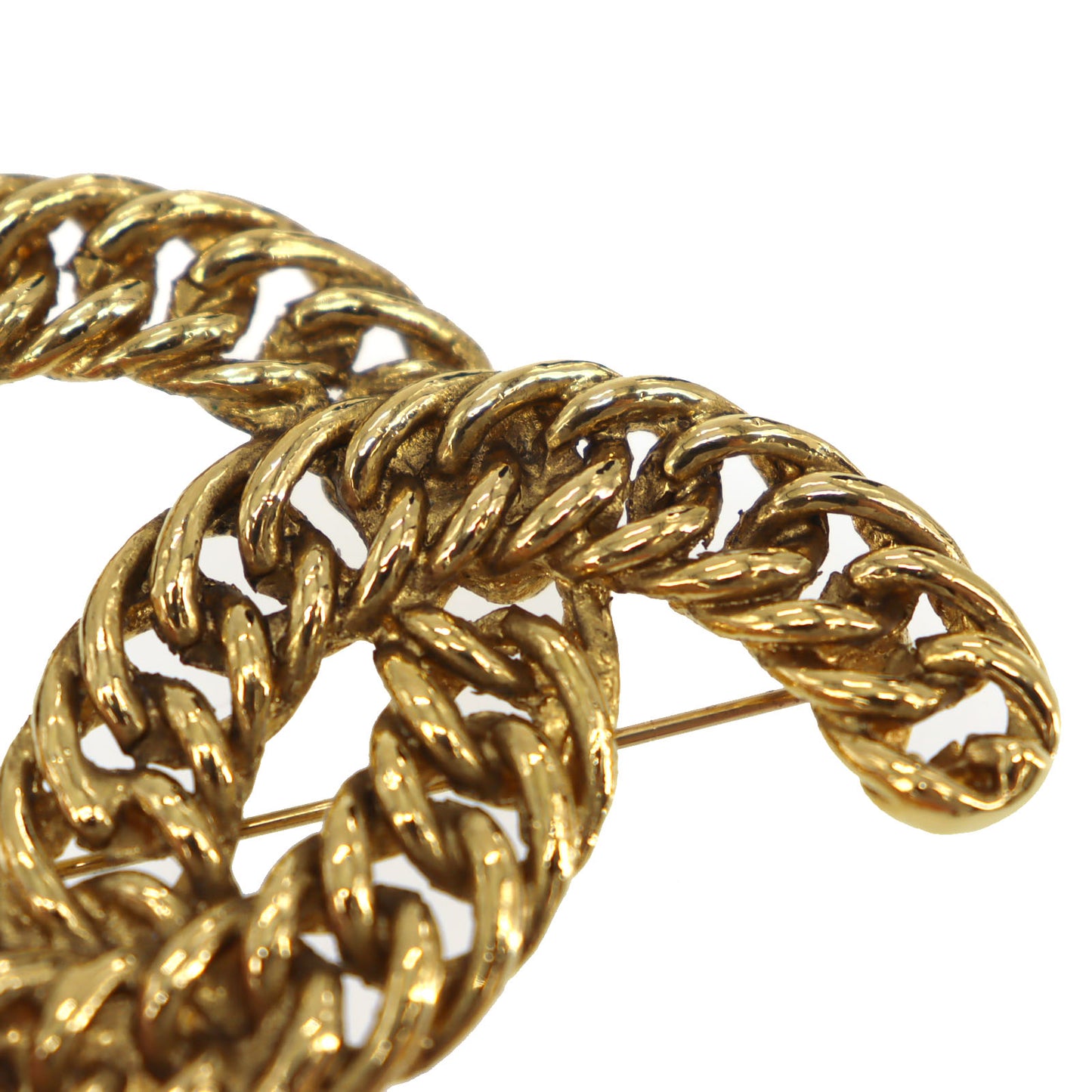 CHANEL CC Logos Chain Big Pin Brooch Gold #CO645