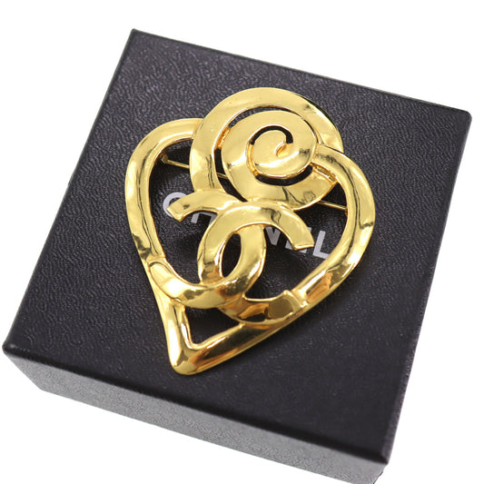 CHANEL CC Logos Heart Pin Brooch Gold Plated 95P #CG843