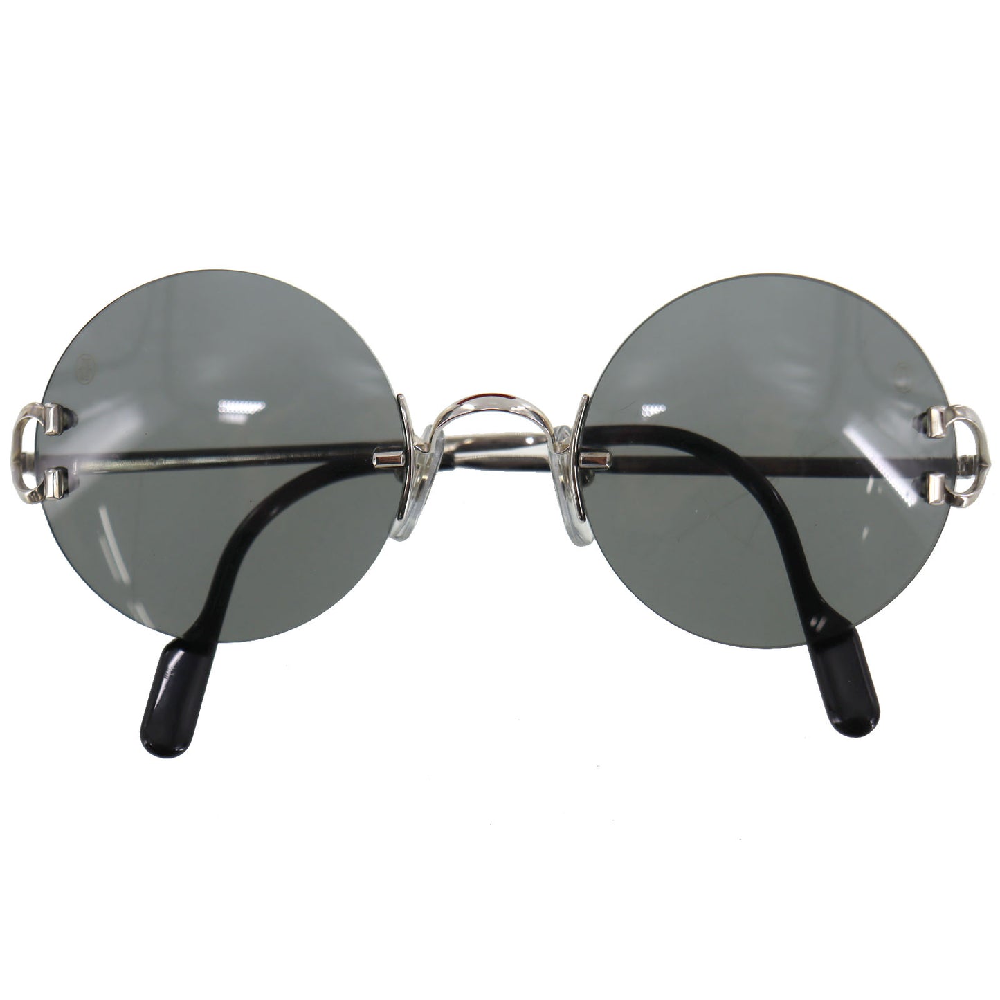 Cartier Rimless Sunglasses Silver Black Eye Wear 135 #AH553