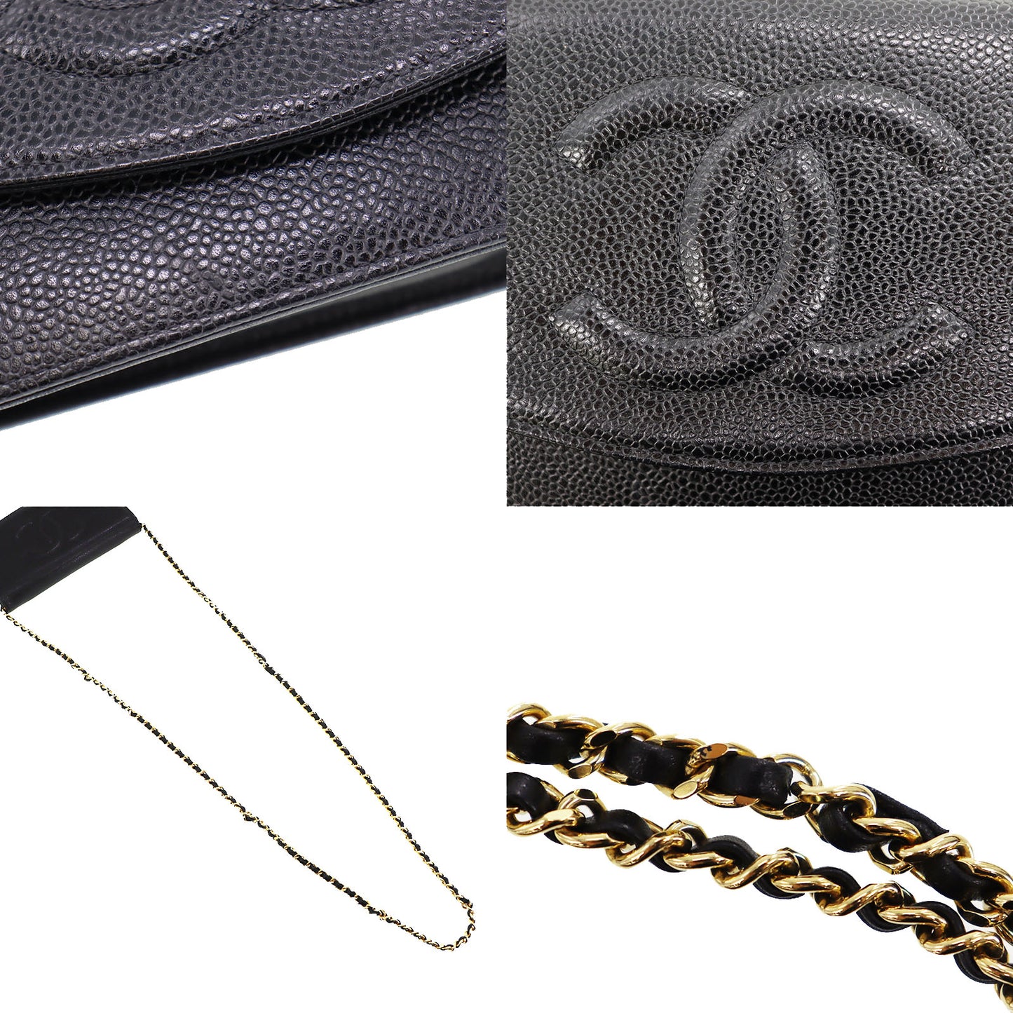 CHANEL Shoulder Bag Wallet Caviar Skin Leather #CH394