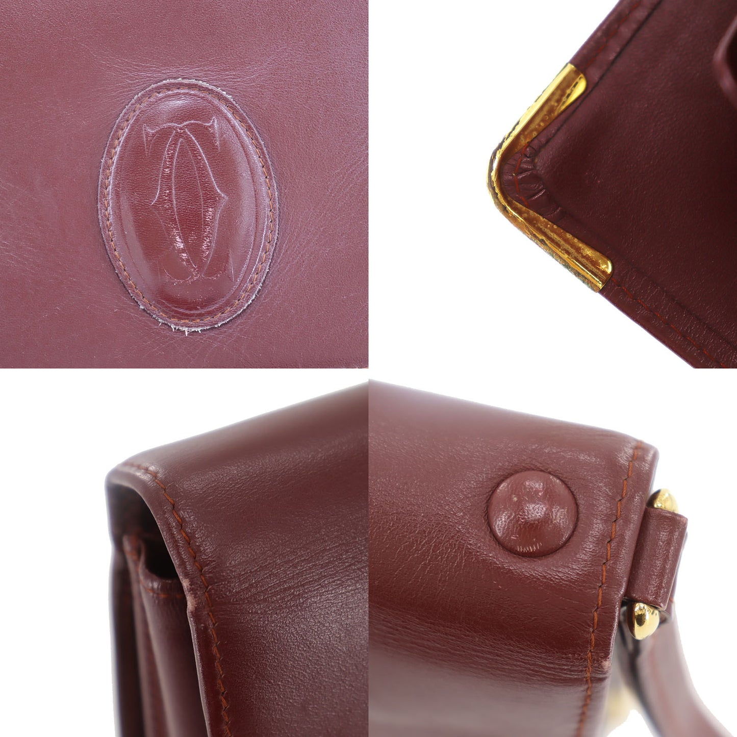 Cartier Must Line Logos Clutch Bag Bordeaux Leather #AH227