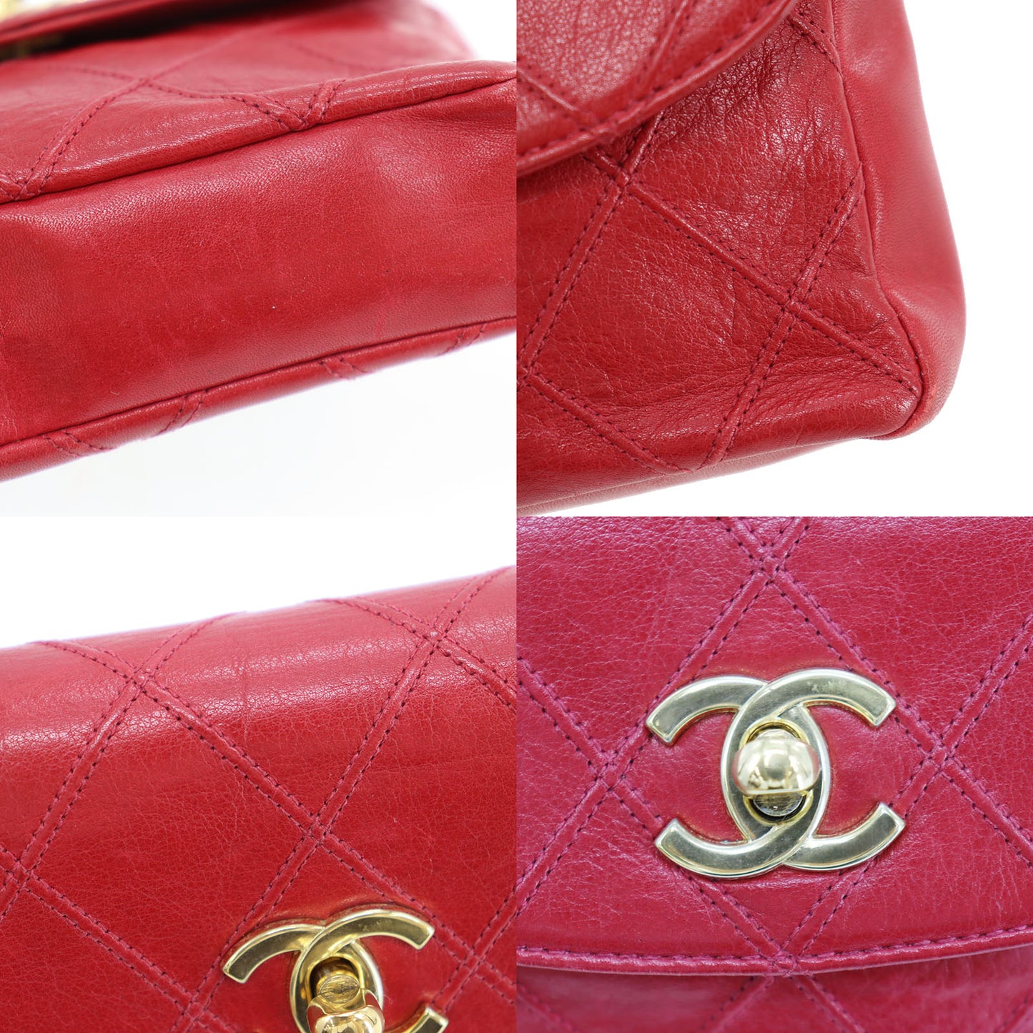 CHANEL Bicolore Bum Bag Red Leather Lambskin #CK629