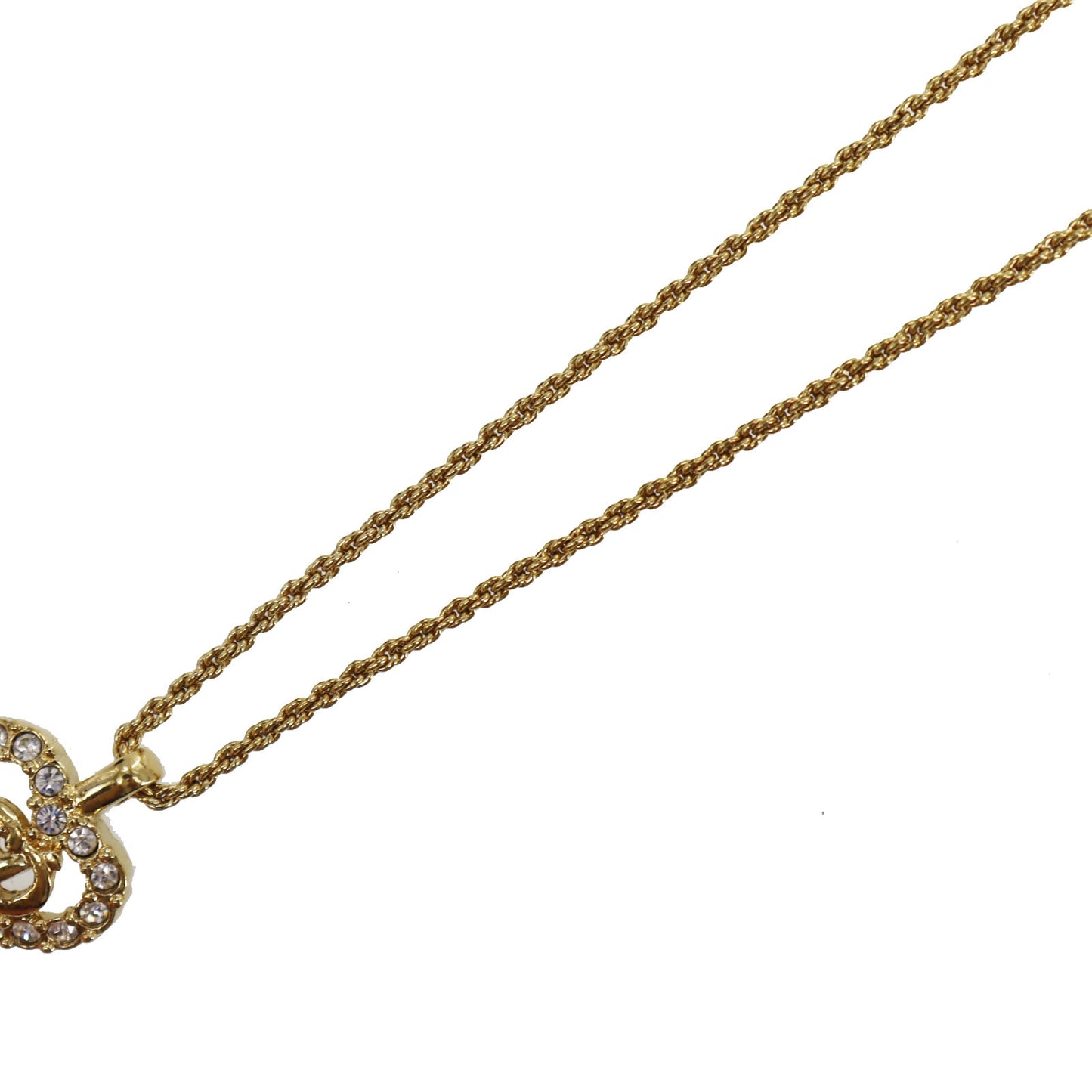 Christian Dior CD Logo Chain Heart Necklace Rhinestone Gold-Plated #CD317