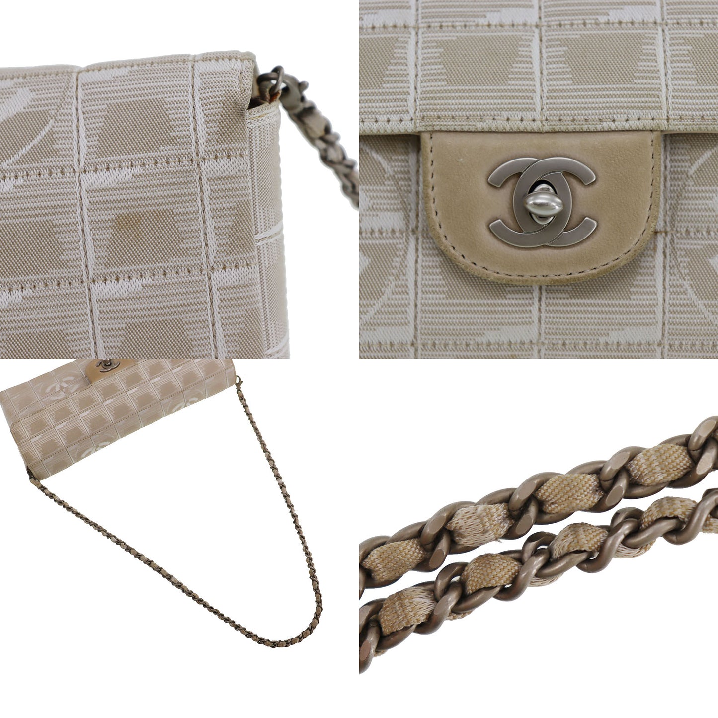 CHANEL New Travel Line Shoulder Bag Canvas Beige #CL18