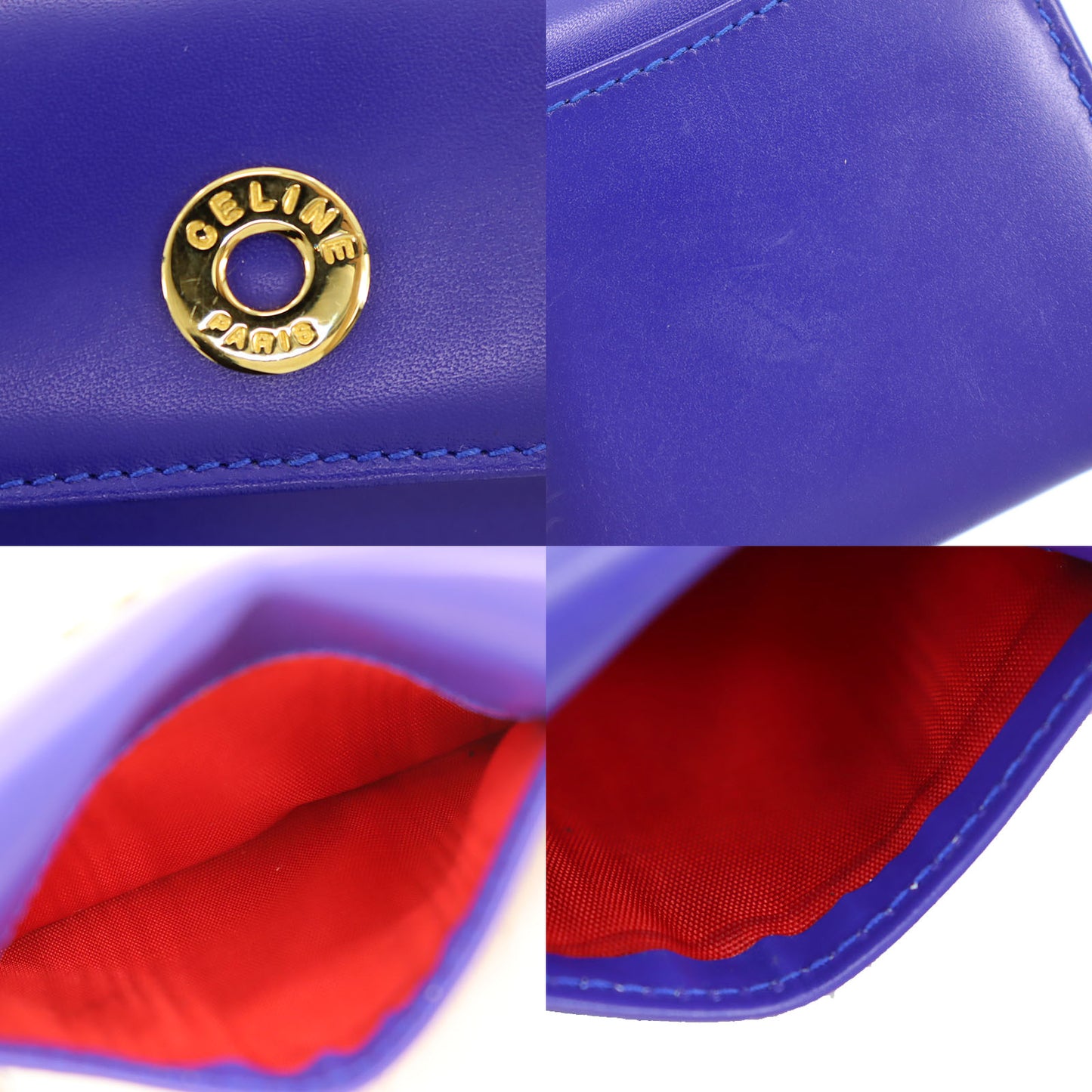 CELINE Logos Coin Purse Blue Leather #CA359