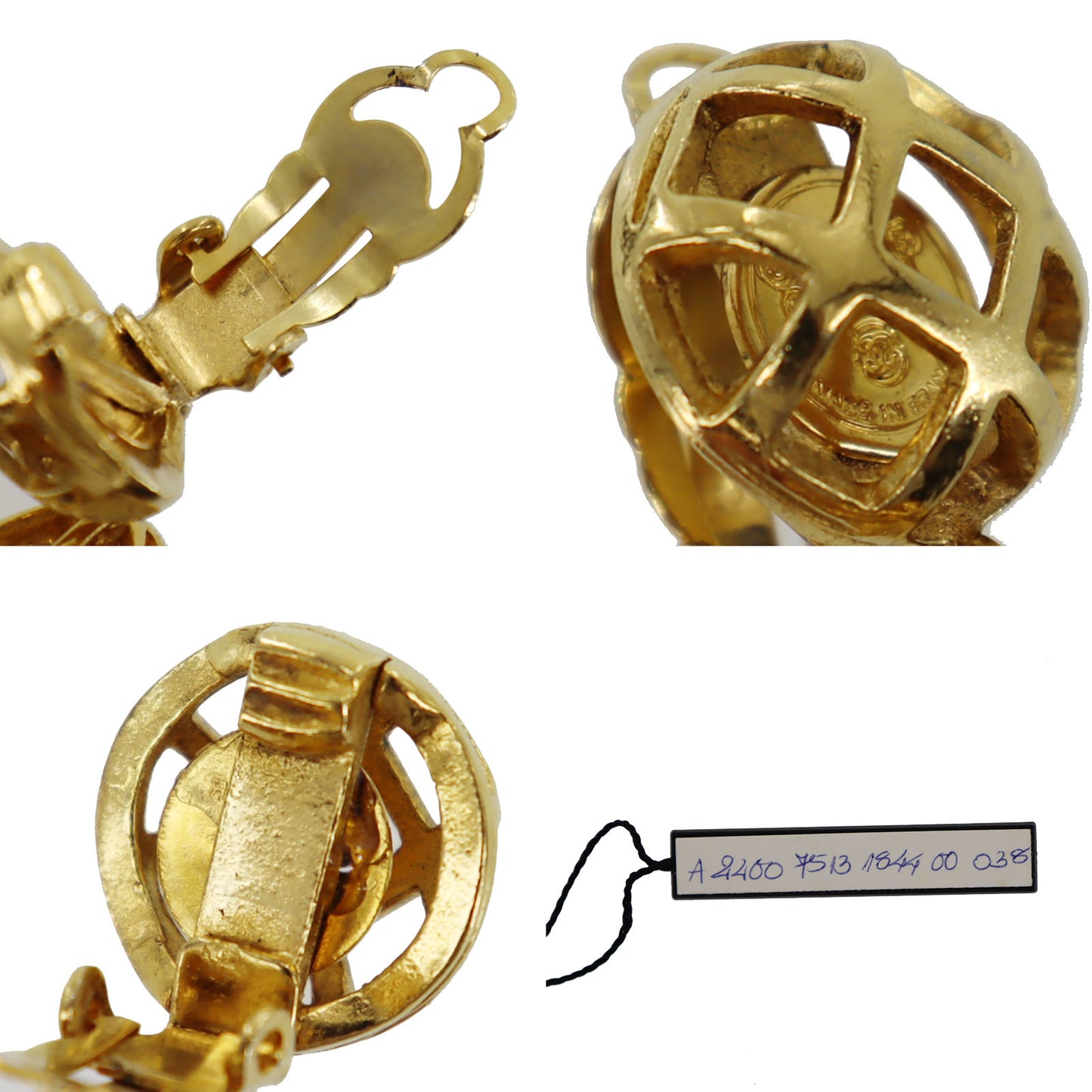 CHANEL CC Logos Earrings Gold Clip-On  #BT580