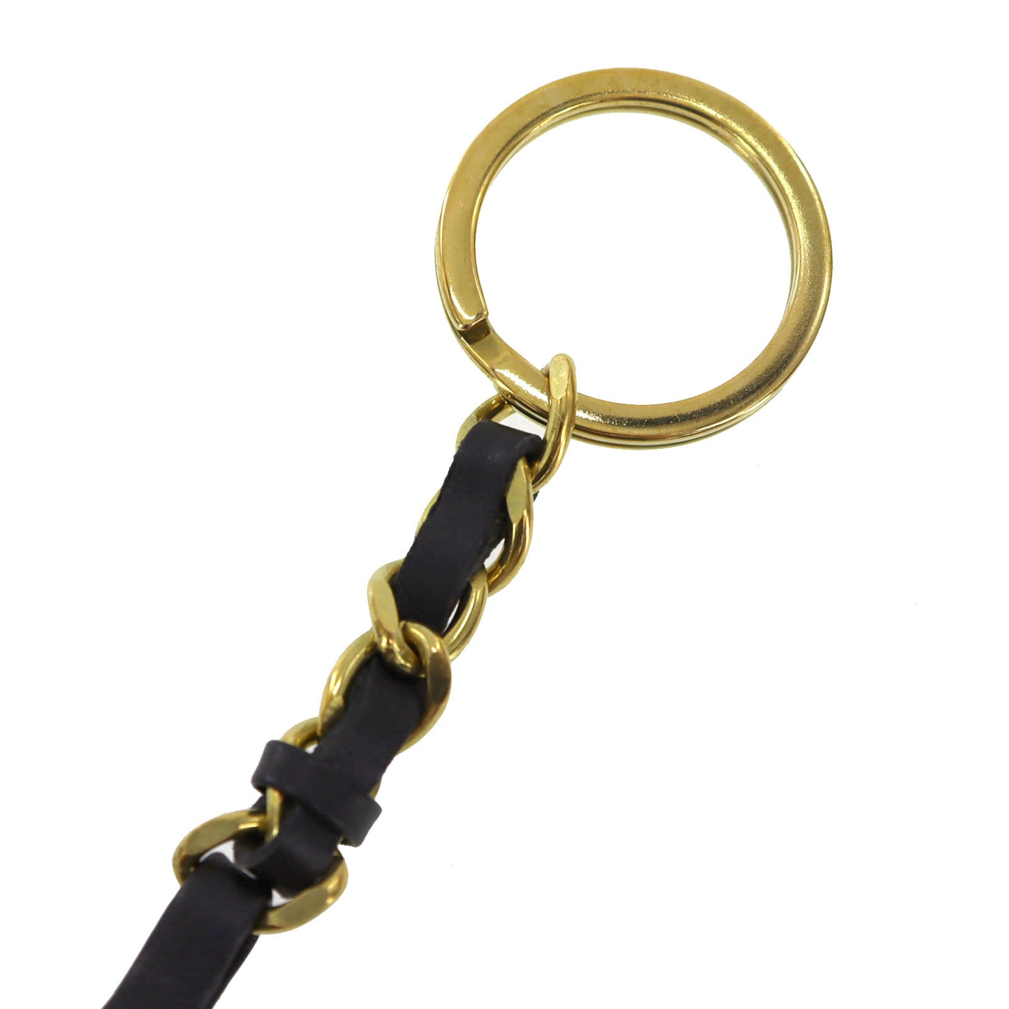 CHANEL CC Logos Keyring Gold Black Gold Plated Leather 94 P #AG320