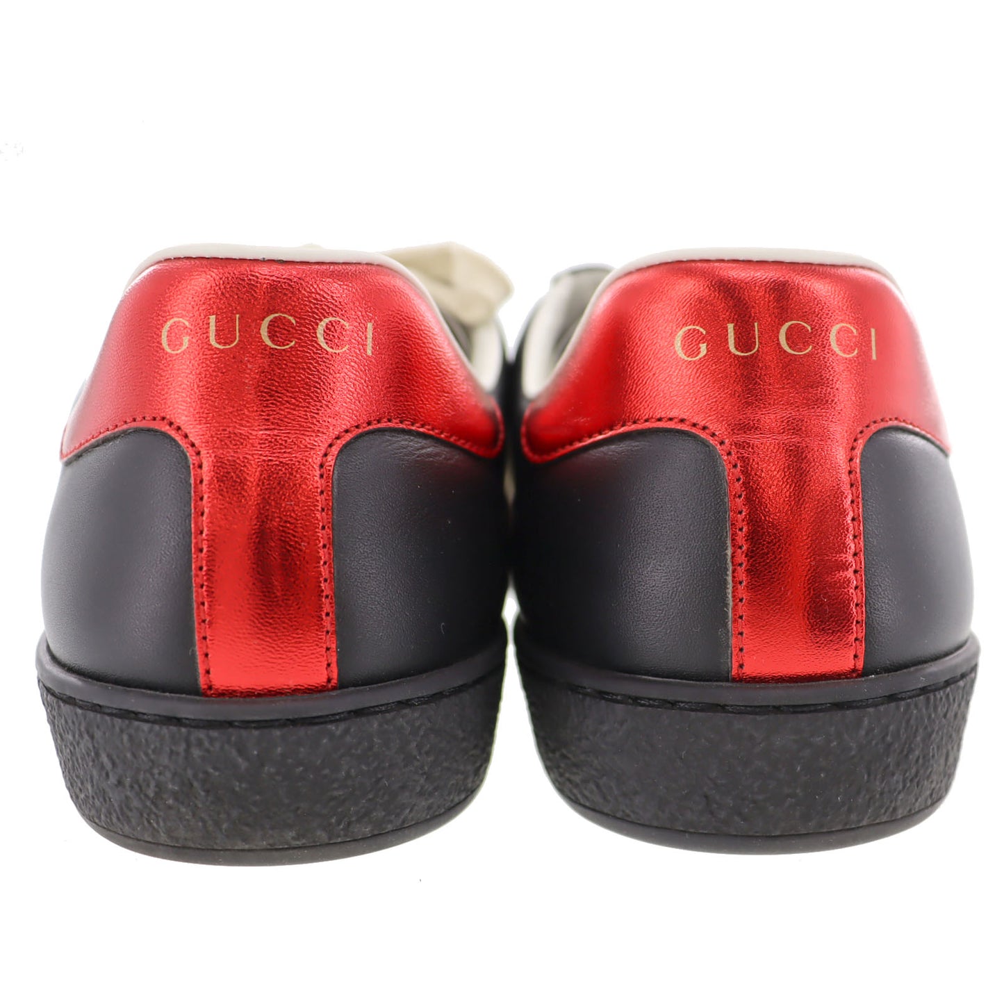 GUCCI Lace Up Shoes Sneakers Black Red Beige Leather Rubber #AG261