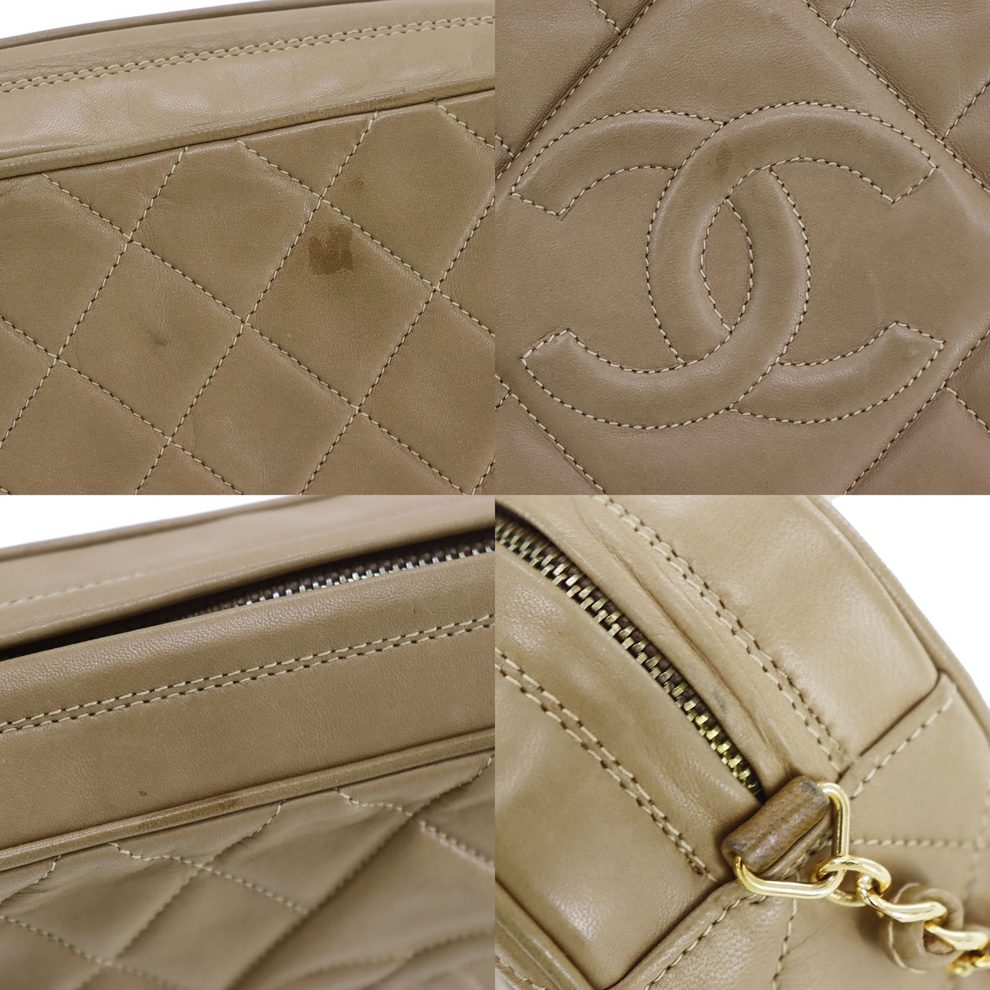 CHANEL Matelasse Shoulder Bag Crossbody Beige Lambskin #CG350