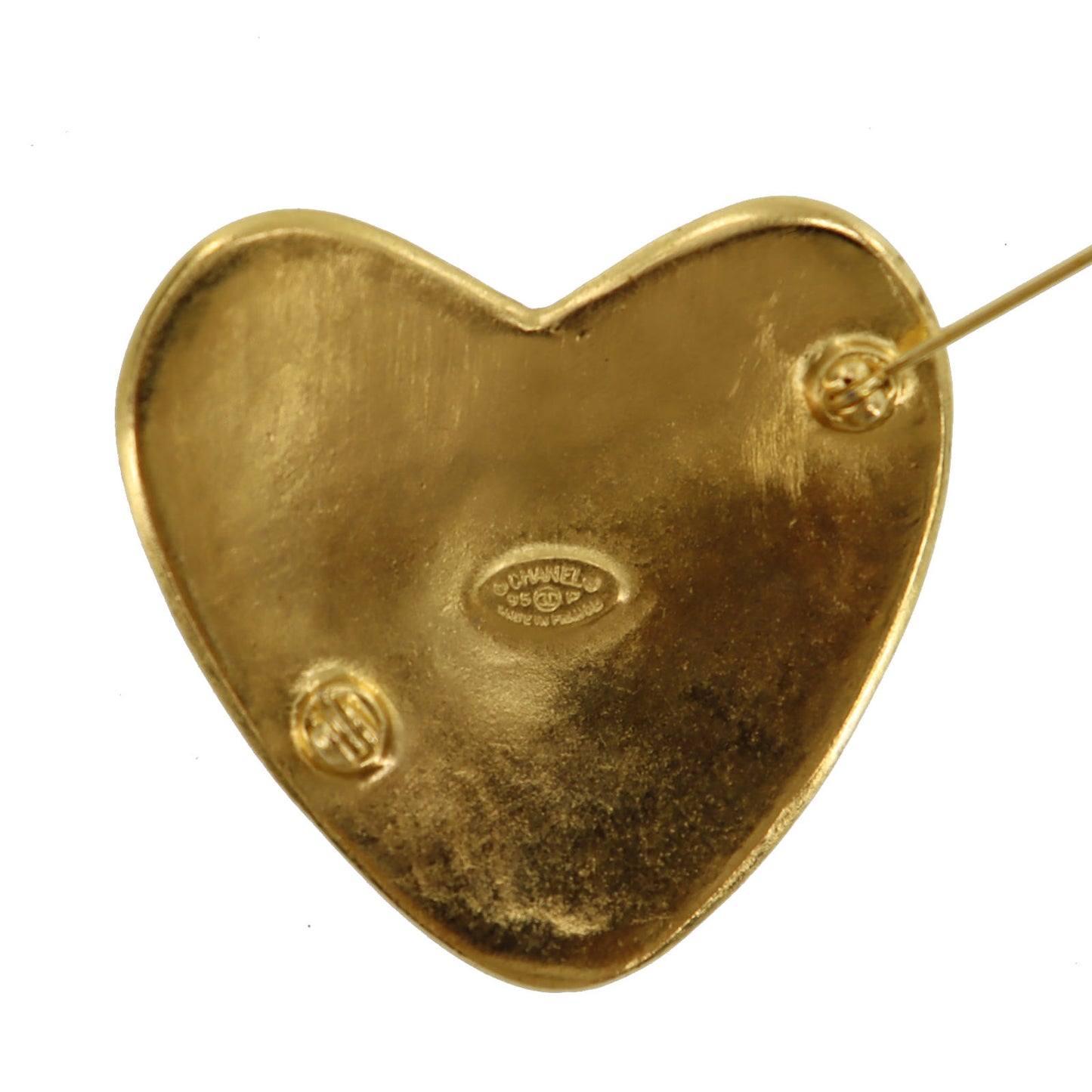 CHANEL CC Logos Heart Pin Brooch Gold Plated 95 P #AH671