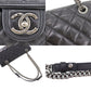 CHANEL Matelasse Frap French Riviera Used Shoulder Bag Black Leather #CY690