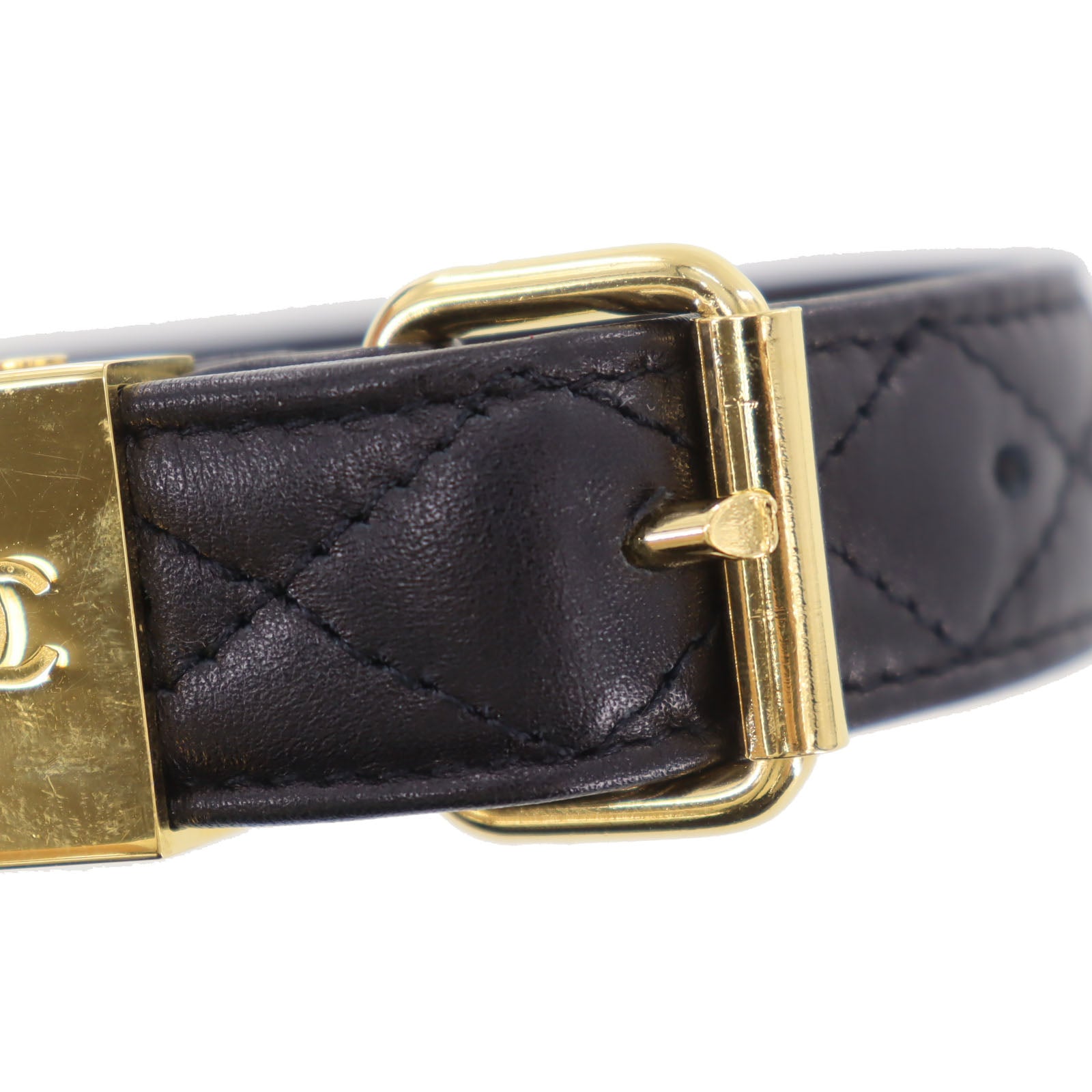 CHANEL Used Black Quilted CC Logo Dog Collar Leash Set 99 C Vintage VINTAGE MODE JP