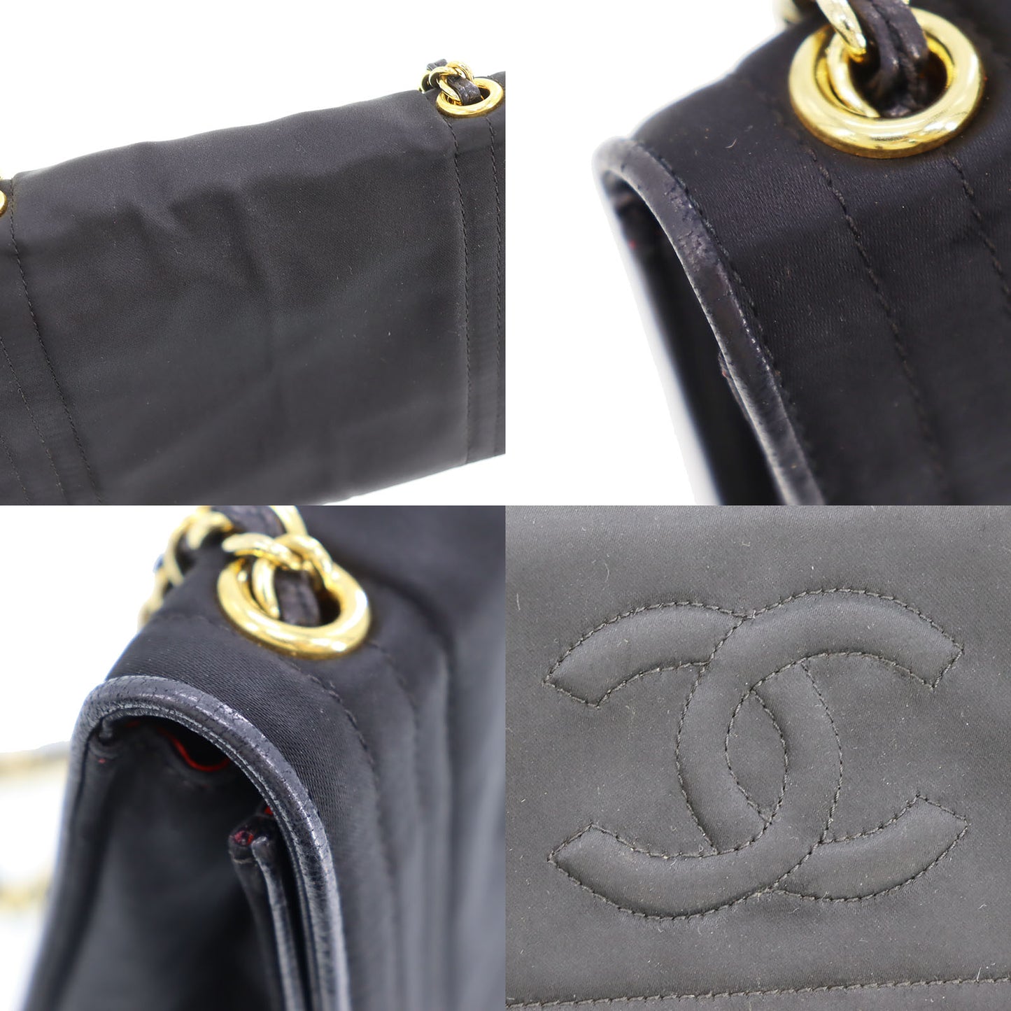 CHANEL CC Logo Shoulder Bag Black Satin #AF794