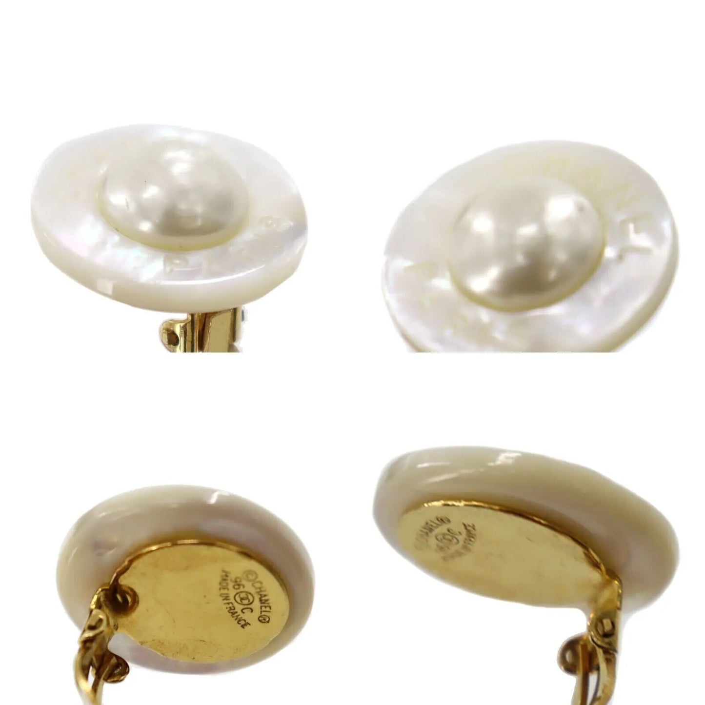 CHANEL CC Logos Circle Earrings White Clip-On 96 C  #AF251