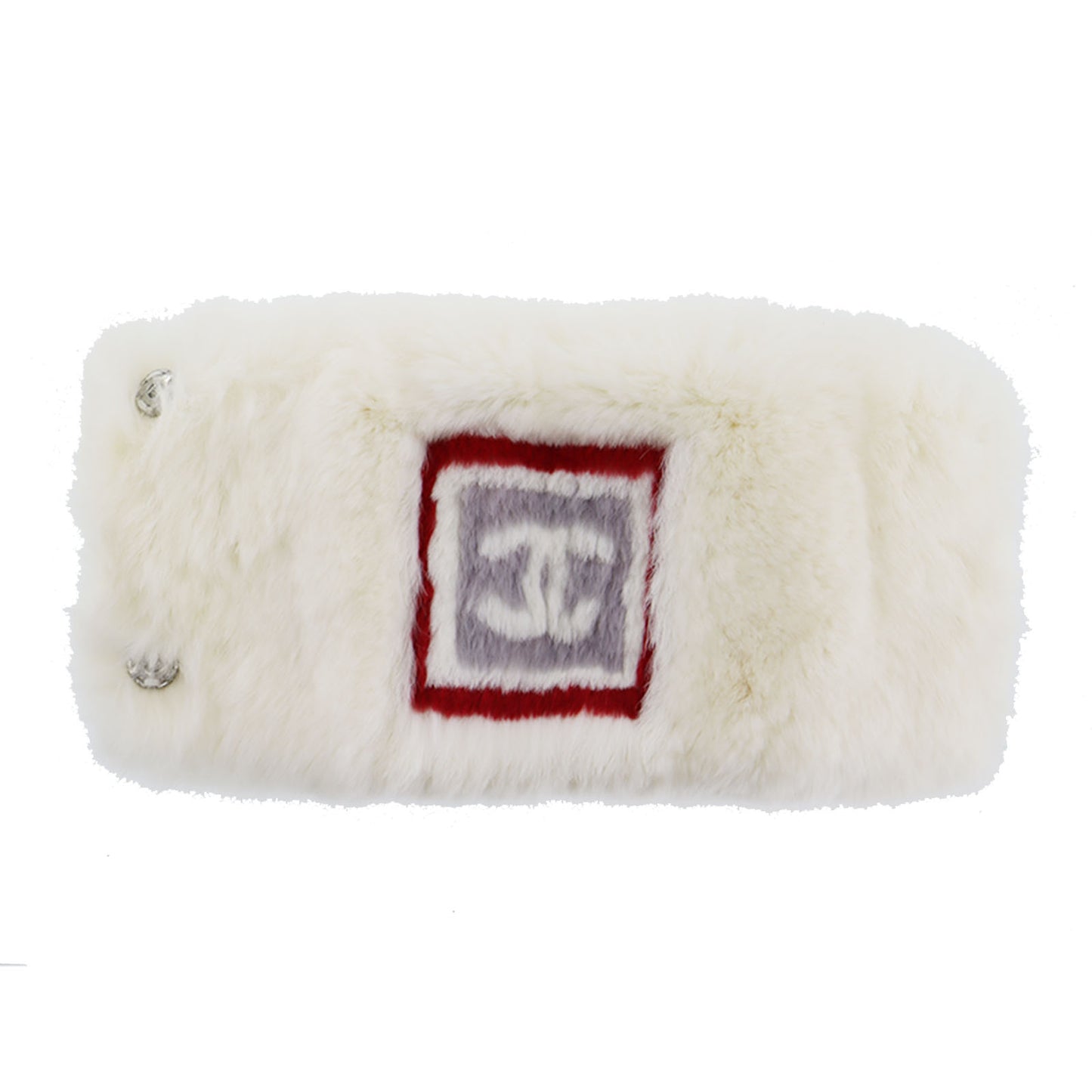 CHANEL CC Logos Fur Bracelet Bangle 100% Rabbit Ivory #BU989