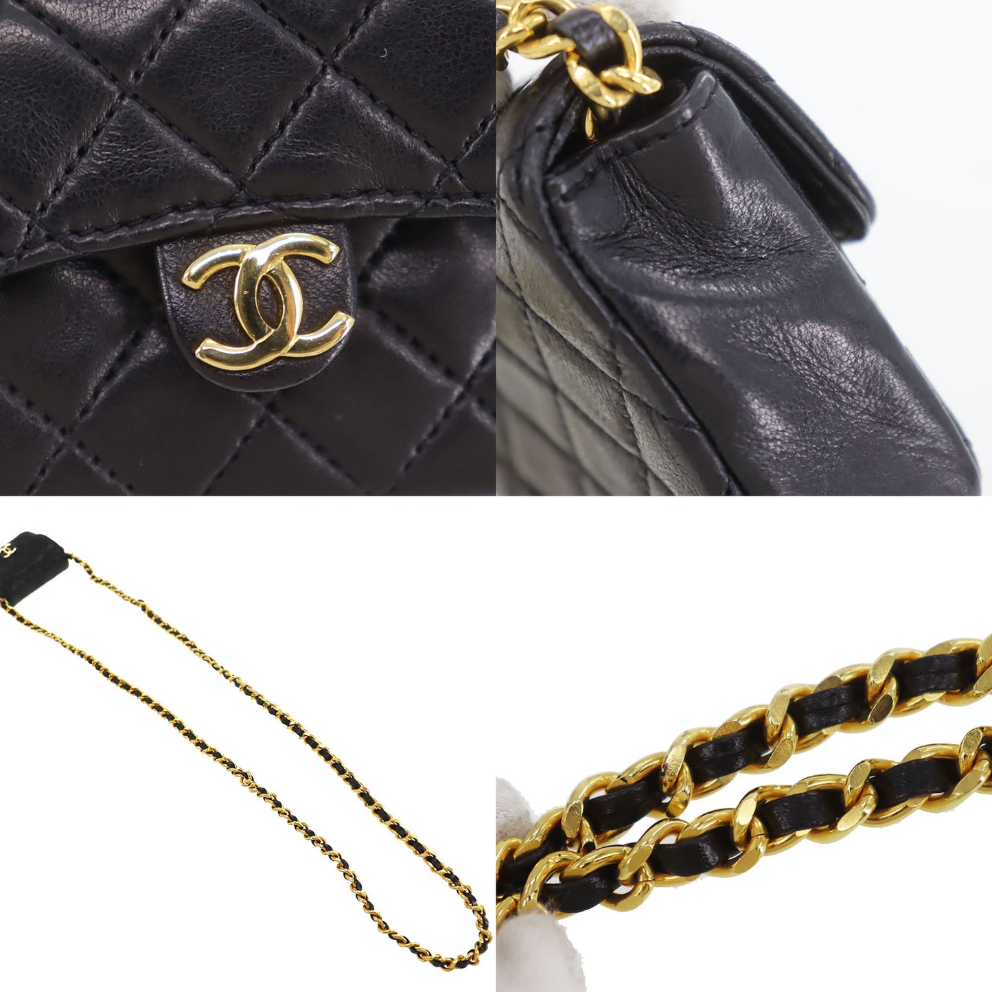 CHANEL Mini Matelasse Shoulder Bag Black Lambskin Leather #AH515