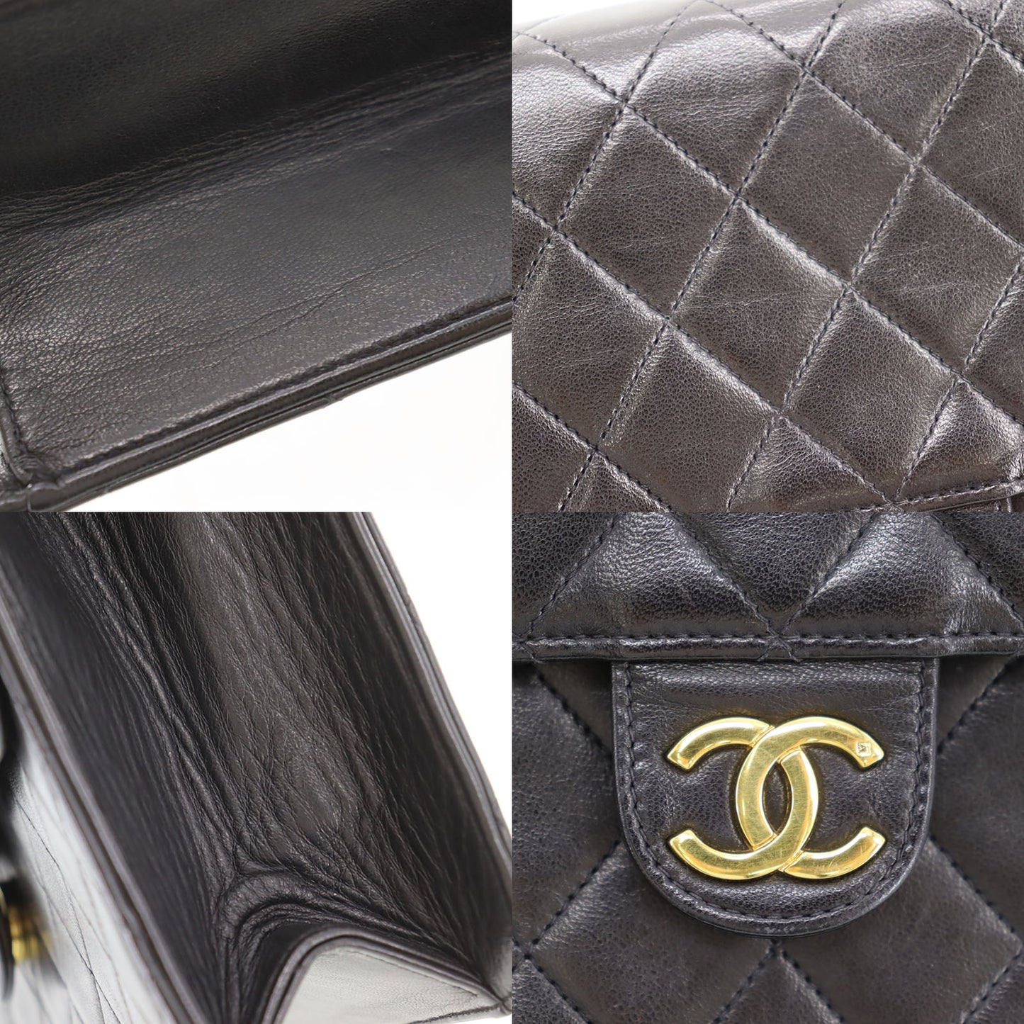 CHANEL Matelasse Used Shoulder Bag Black Lambskin Leather #CN886