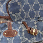 CELINE Macadam Pattern Used Shoulder Handbag Denim Vintage #DA772