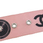 CHANEL CC Waist Belt Record Motif Pink Black Nylon Canvas Leather #AG91