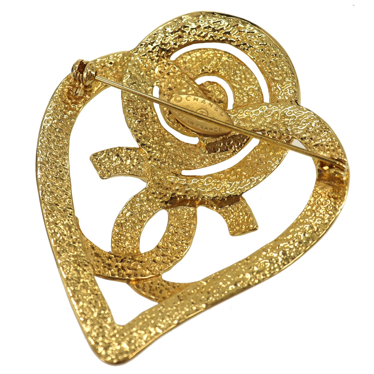 CHANEL CC Logos Heart Pin Brooch Gold Plated 95P #CG843