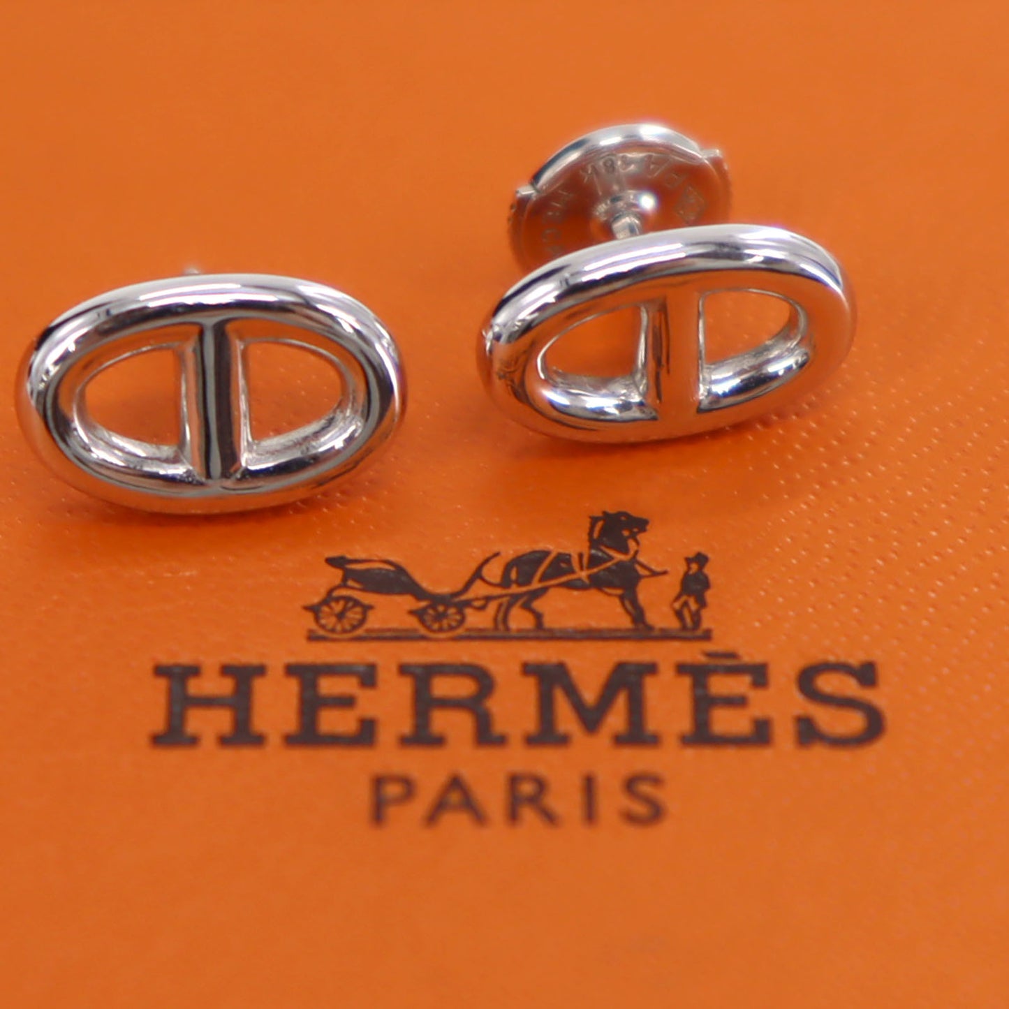 Hermès Chaine d'Ancle Enchene Earrings Piercing Ag750 Silver #CK409