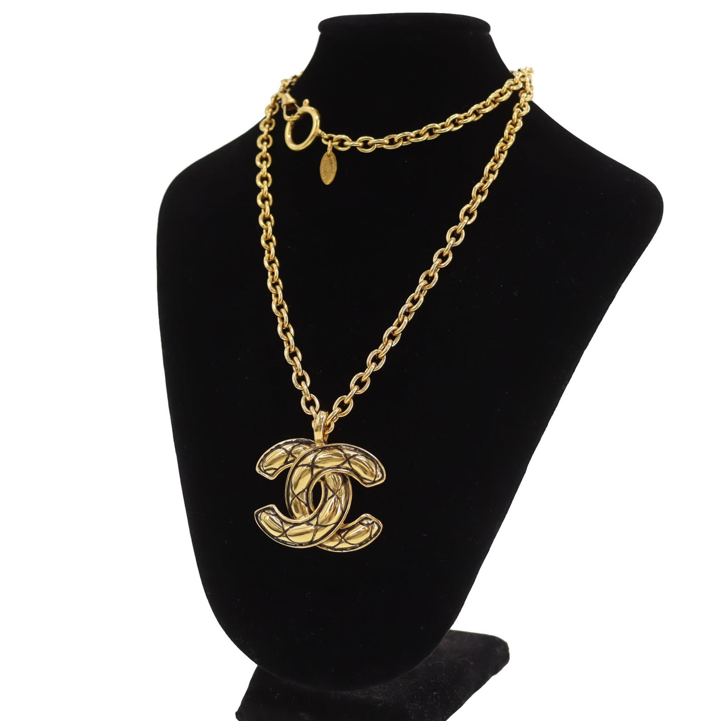 CHANEL CC Matelasse motif Chain Necklace Gold Plated 3858 #BX803