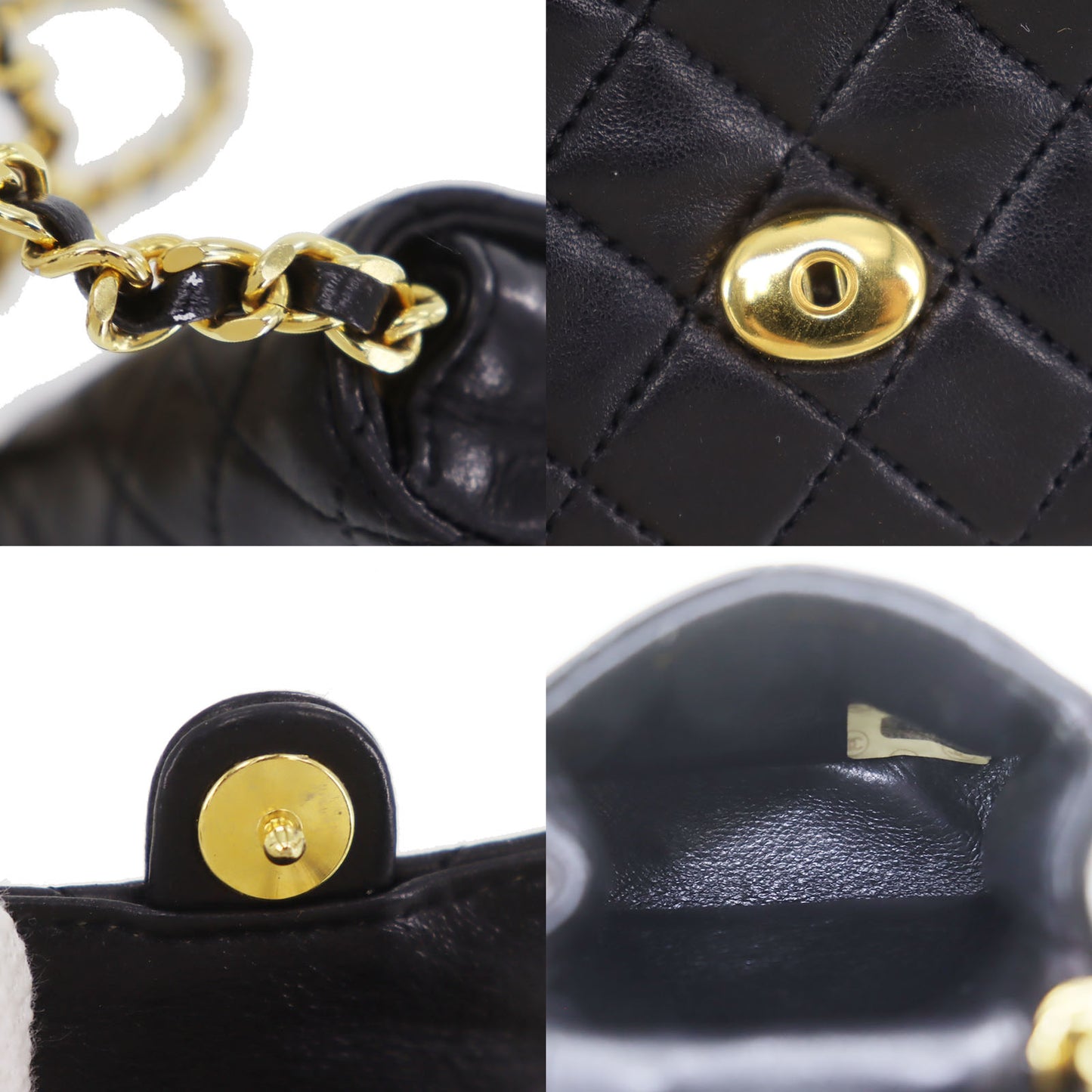 CHANEL Mini Matelasse Shoulder Bag Black Lambskin Leather #AH515