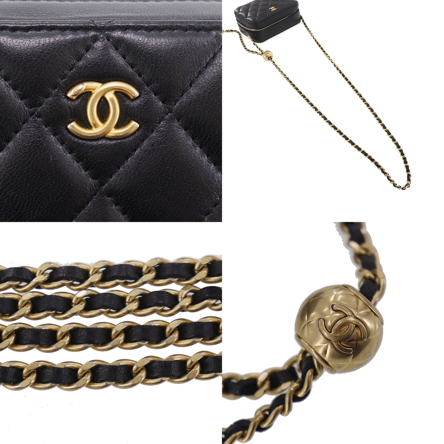 CHANEL Matelasse Crossbody Shoulder Bag Black Lambskin #EH289