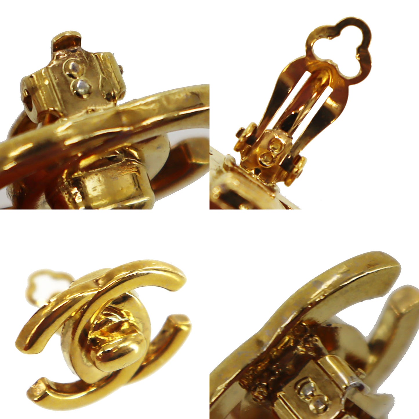 CHANEL CC Turn-lock Earrings Gold Clip-On 96 P #AH690