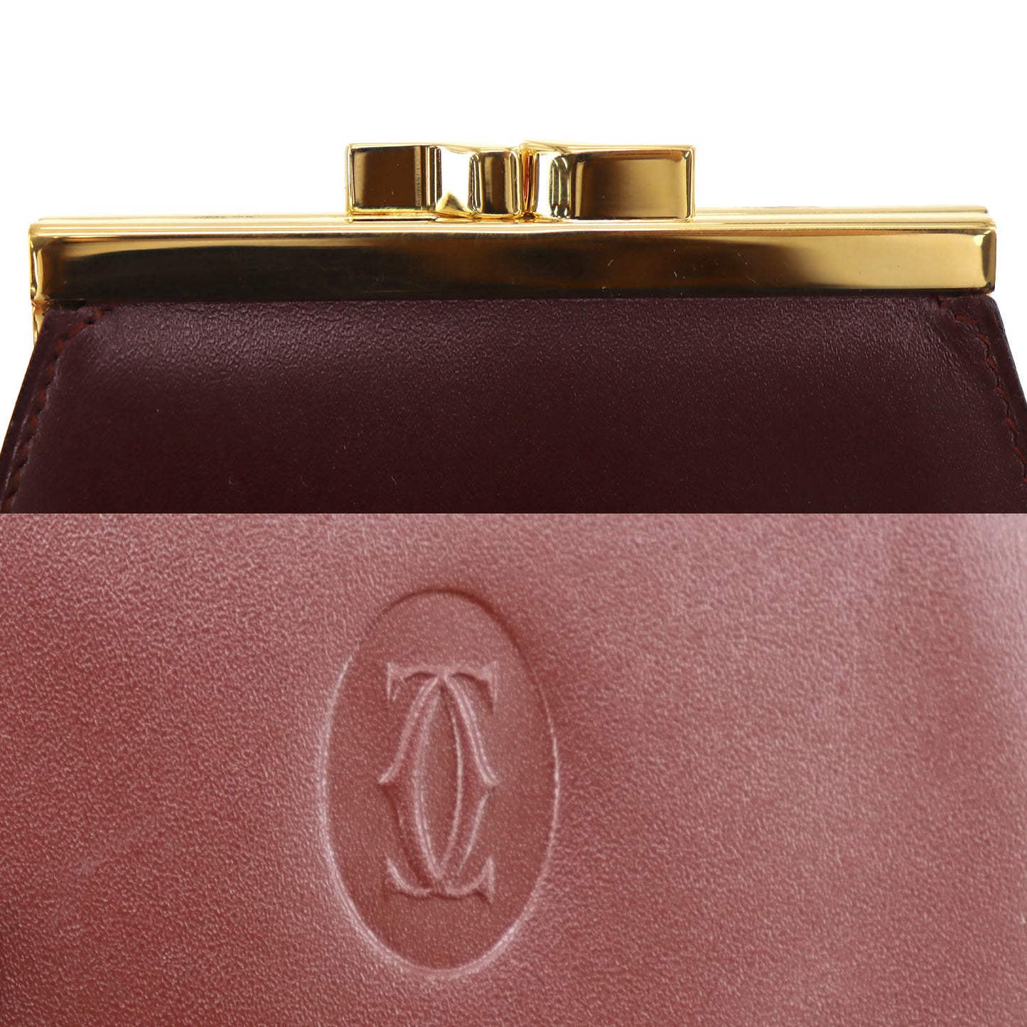 Cartier Must Line Logos Coin Case Clasp Purse Bordeaux Leather #AG831