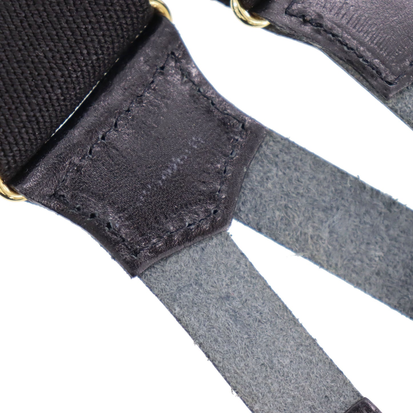 CHANEL Logo Suspender Black Sewing Elastic Leather #CJ416