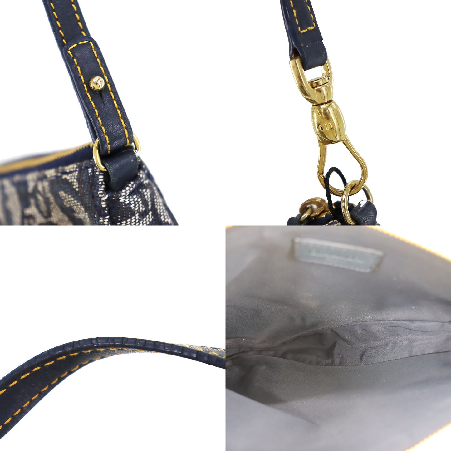 Christian Dior Trotter Saddle Handbag Navy Canvas #CP165