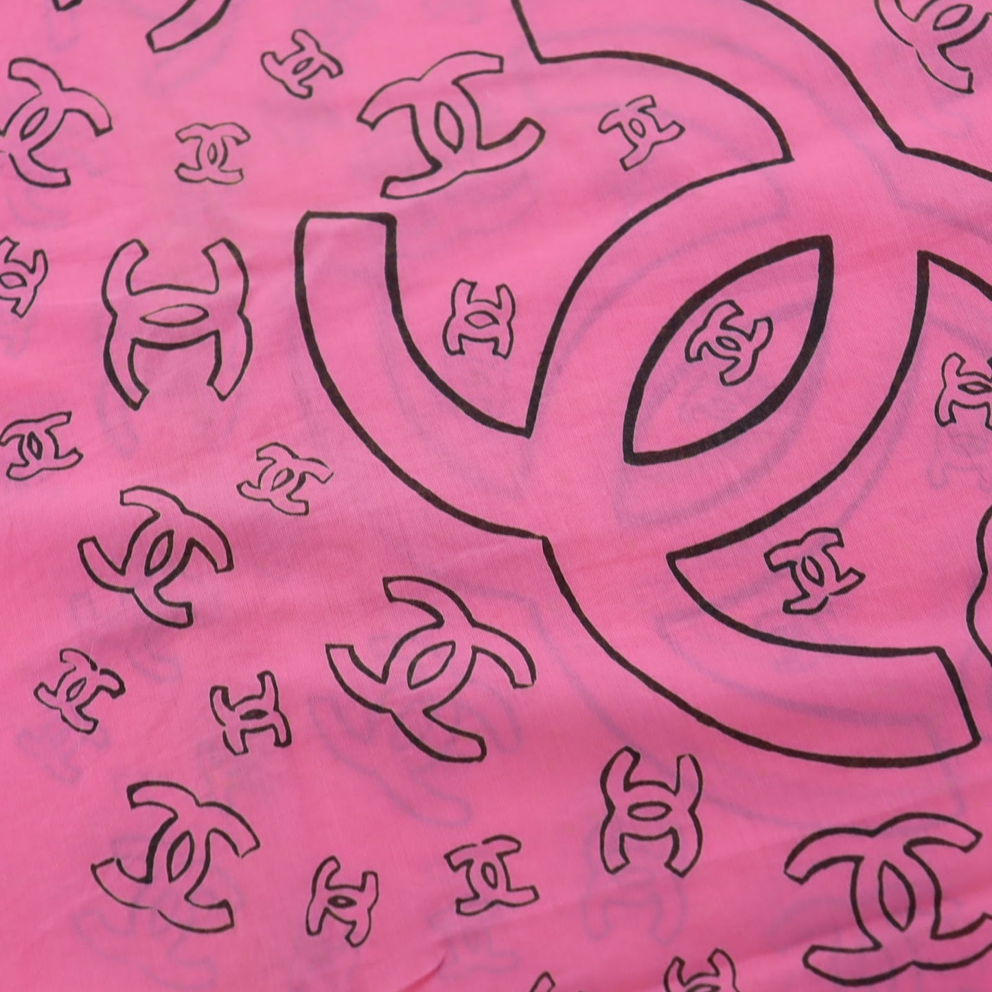 CHANEL CC Logos Pink Used Large Scarf Cotton #AH585 S