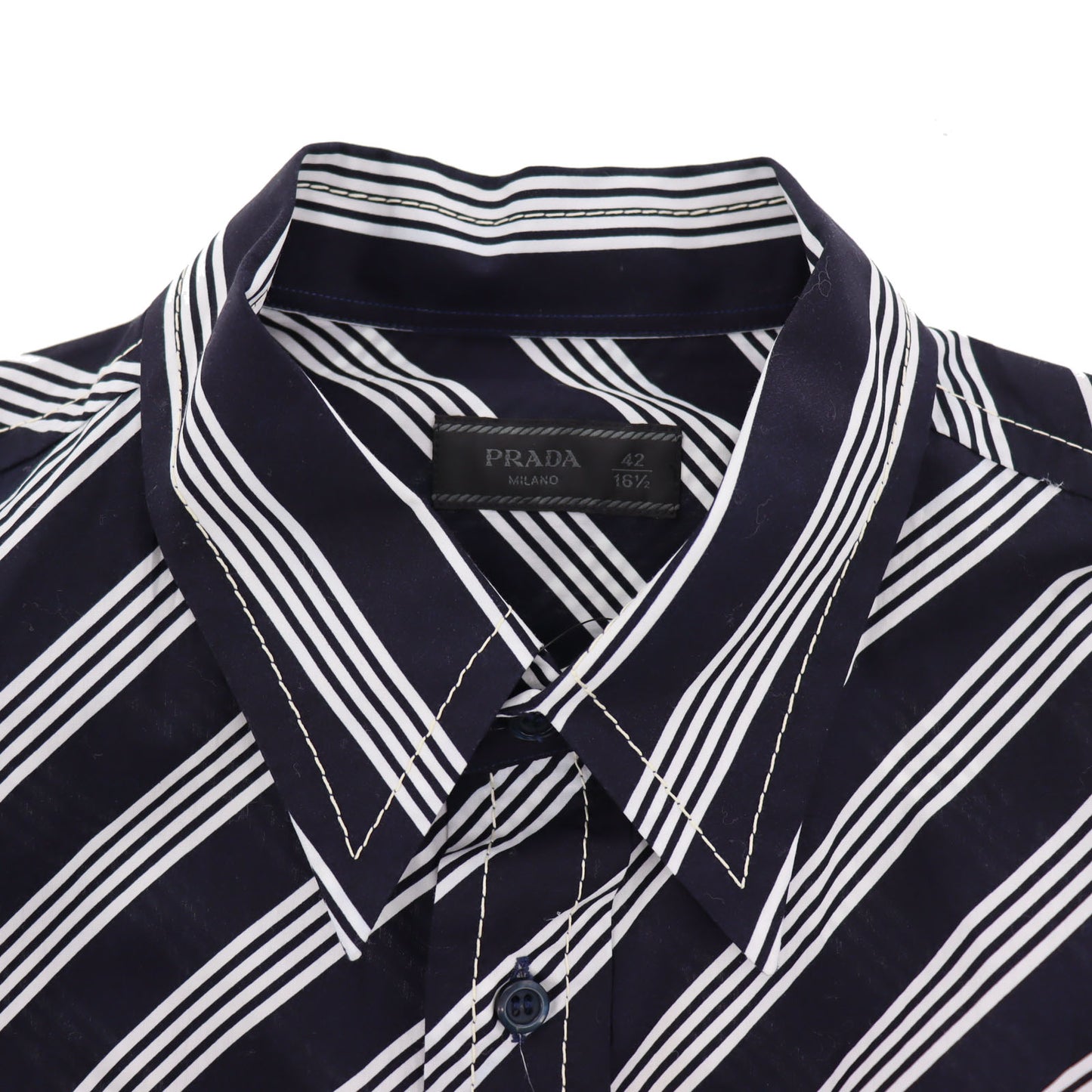 PRADA Logos Tops Shirt Light Navy White 100% Cotton Size 42 #AG994