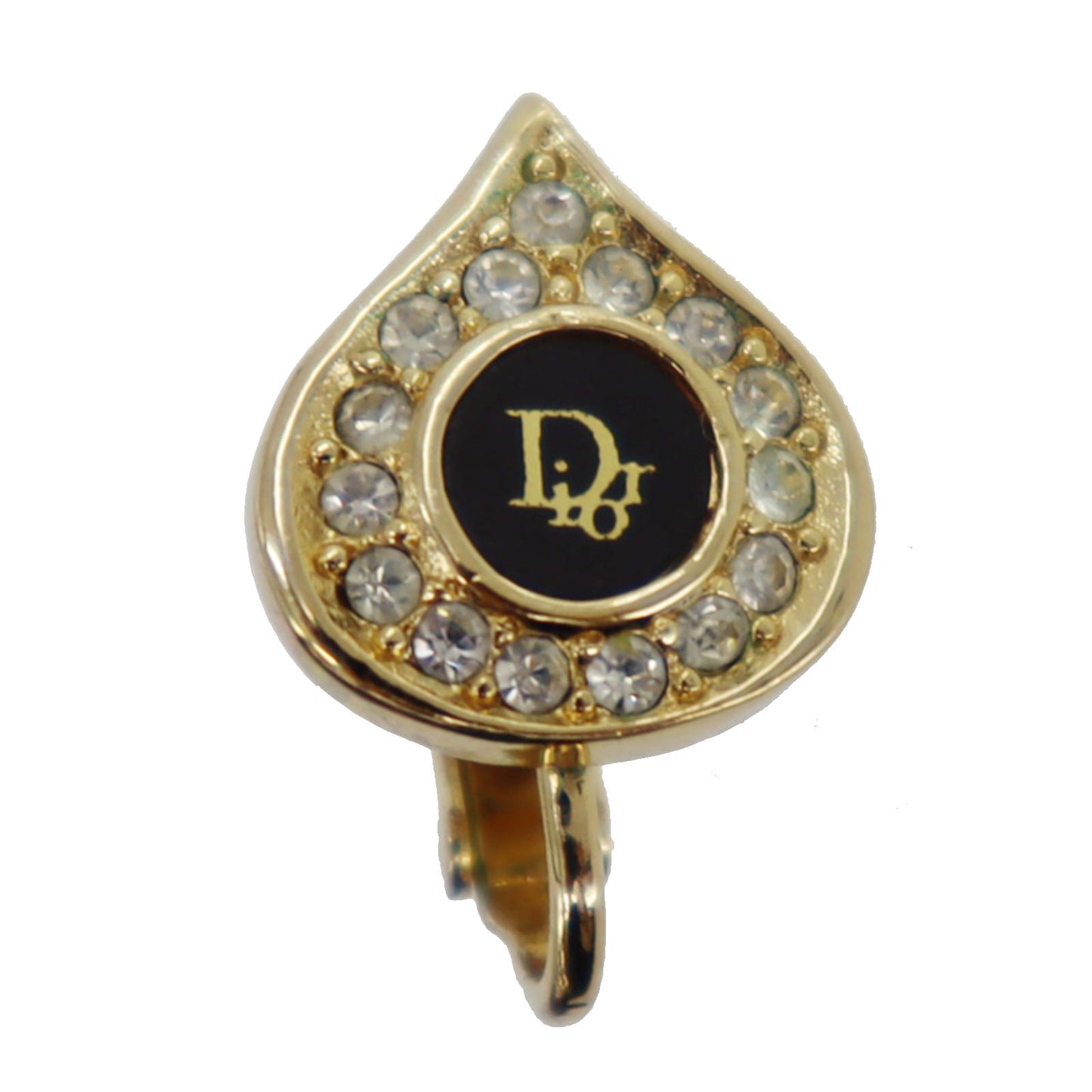 Christian Dior CD Logos Rhinestone Earrings Gold Plated #CB599