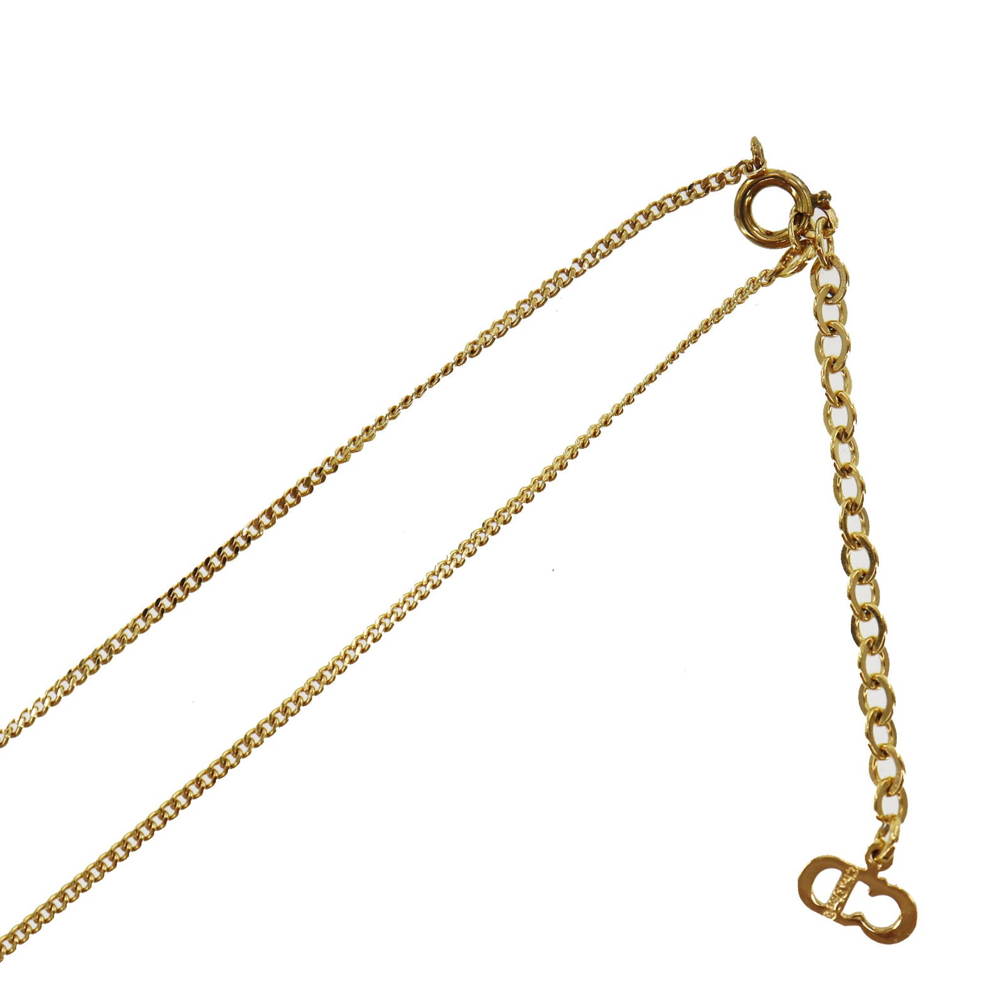 Christian Dior CD Logo Chain Necklace Rhinestone Gold-Plated #BO678