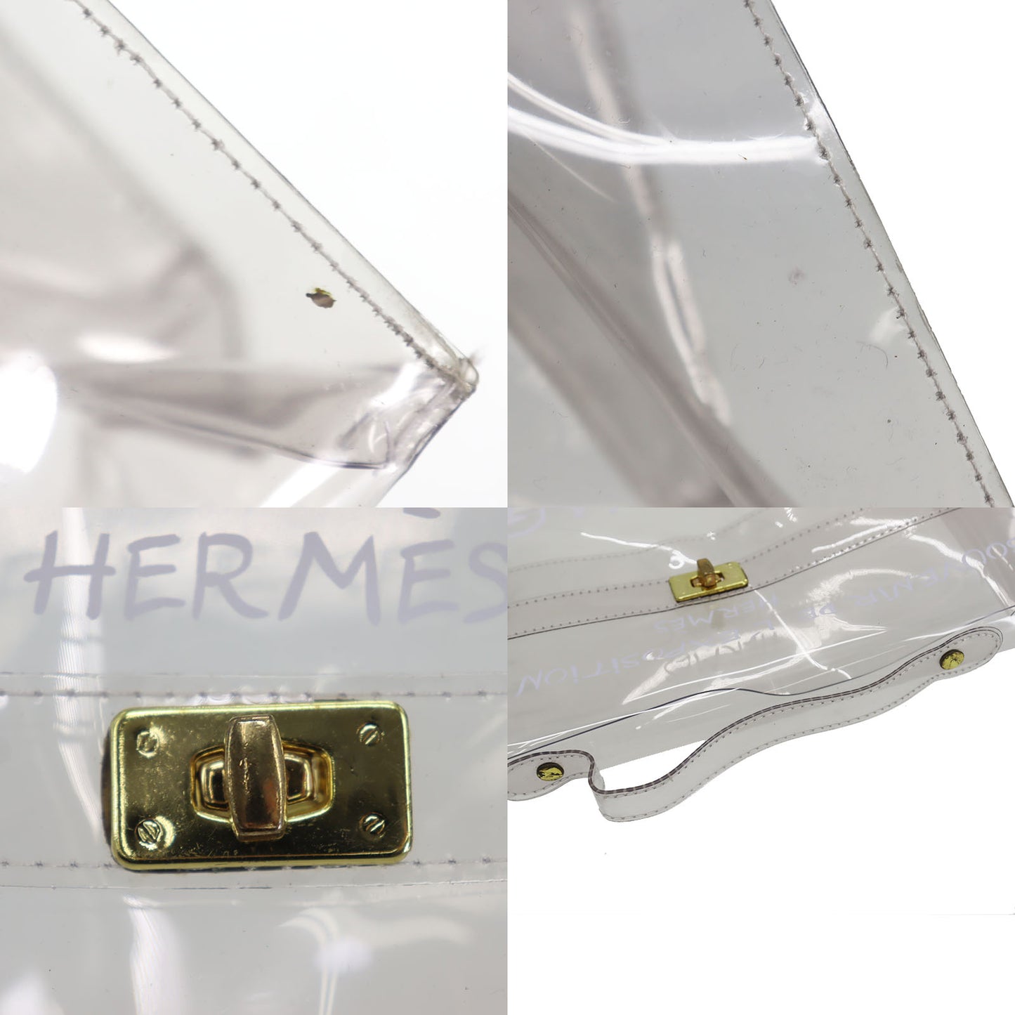 HERMES Vinyl Kelly 40 Handbag Clear L'exposition 1997 #CN9