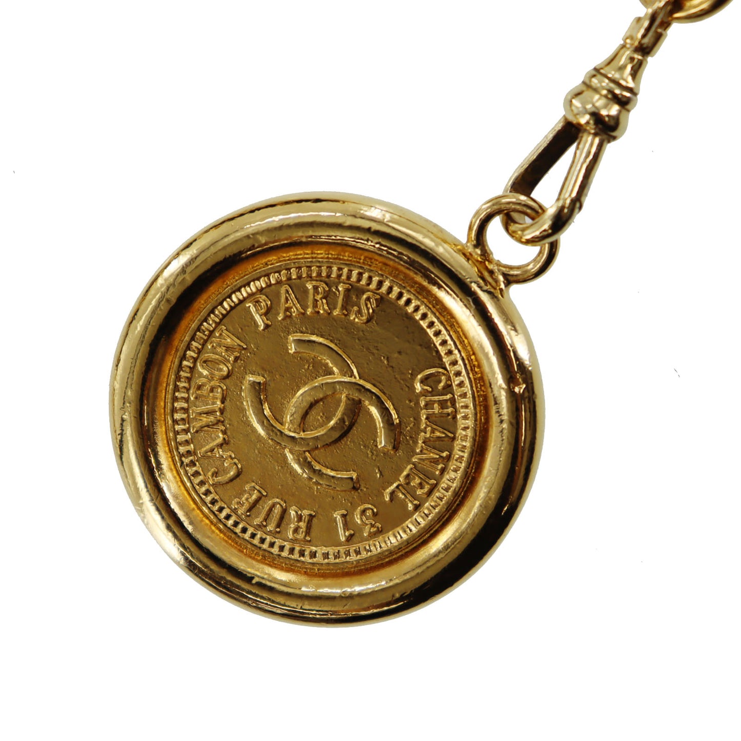 CHANEL CC Logos Chain Waist Belt Gold Navy Leather #BT761