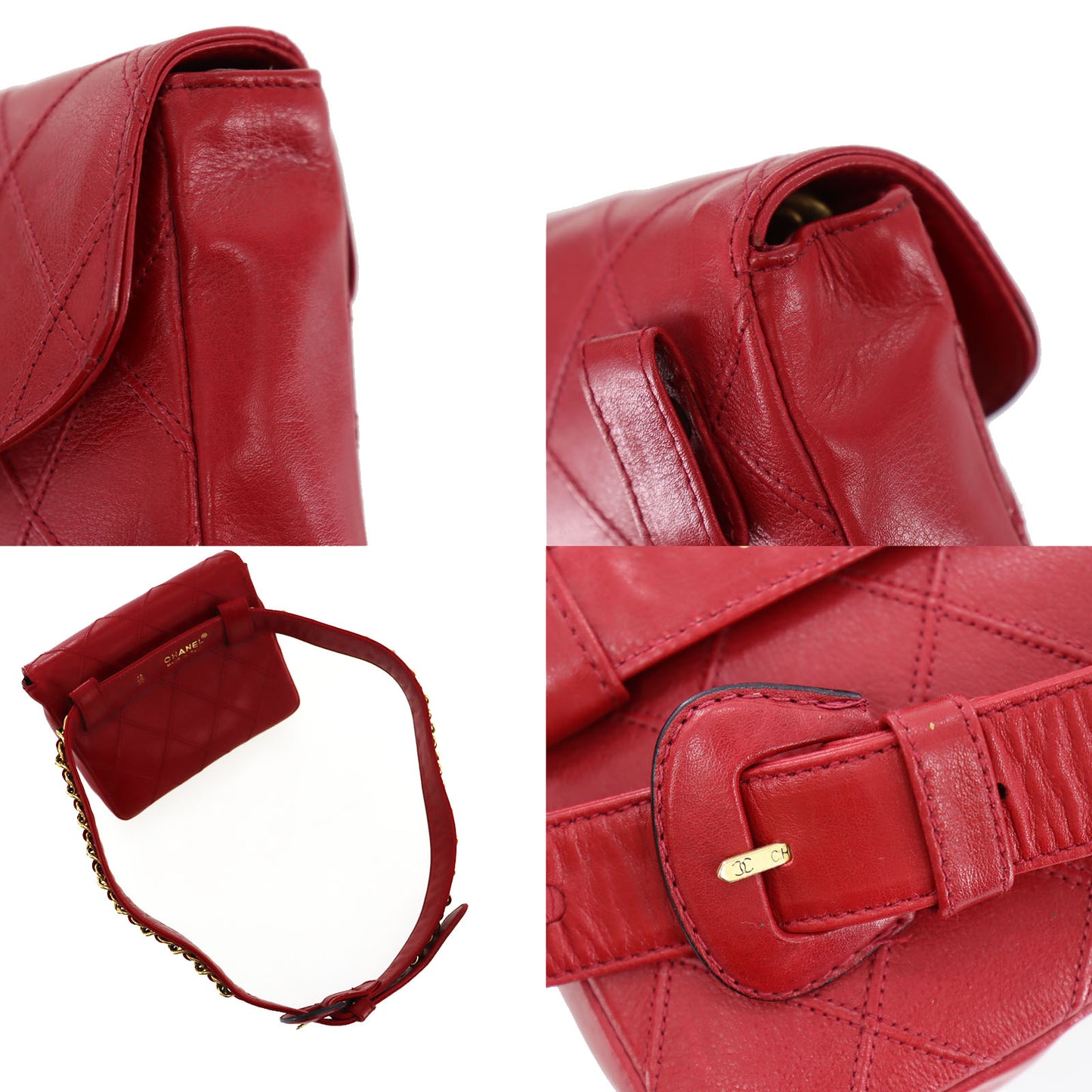 CHANEL Bicolore Bum Bag Red Leather Lambskin #CD921
