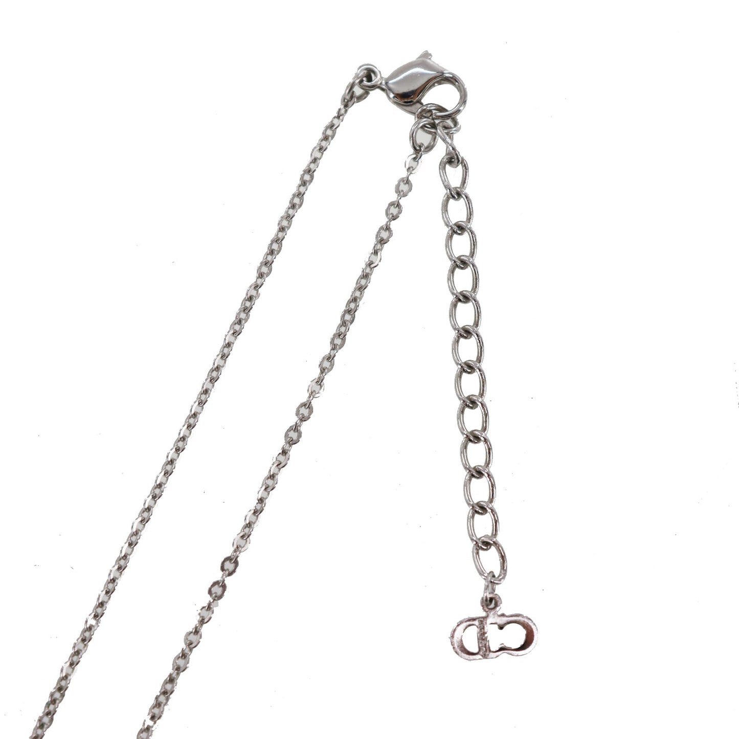 Christian Dior Heart Rhinestone Chain Necklace Silver #CS544