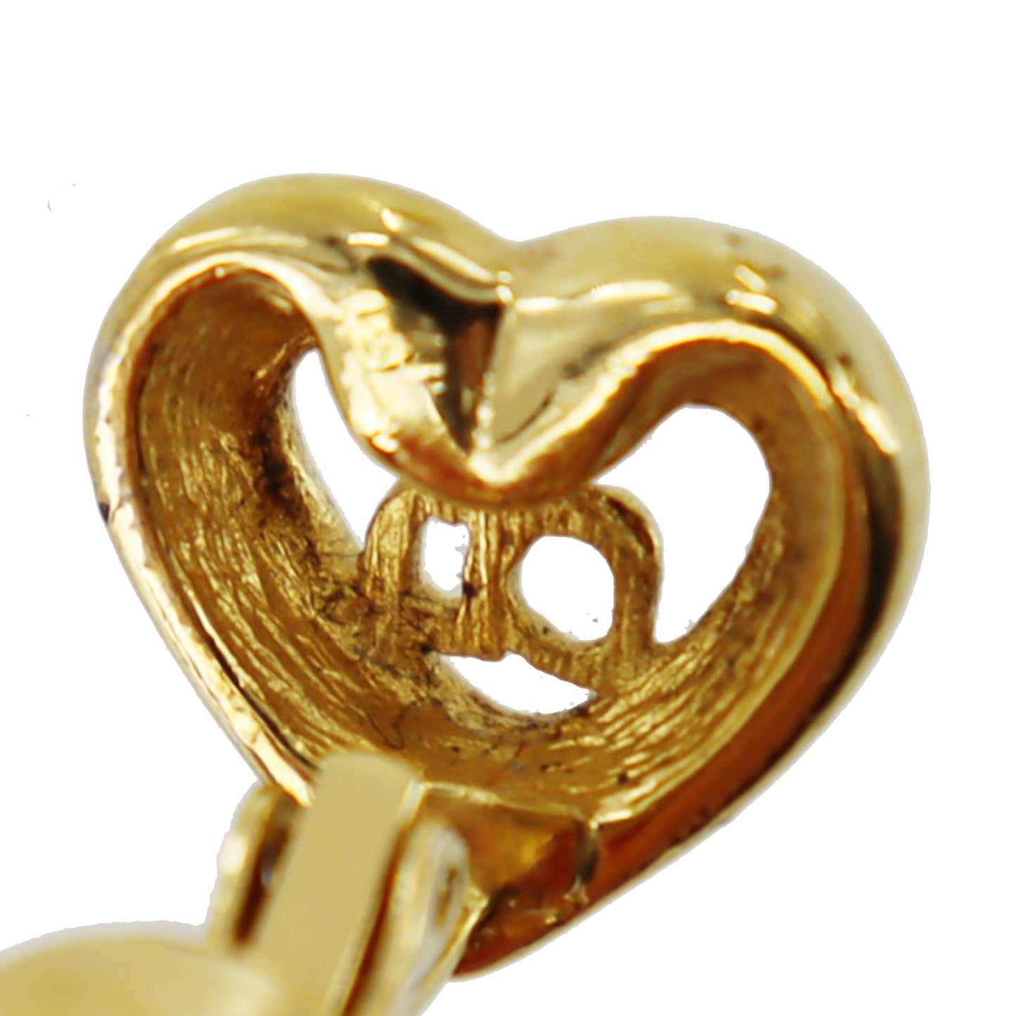 Christian Dior CD Logos Heart Rhinestone Earrings Gold Plated #BO767